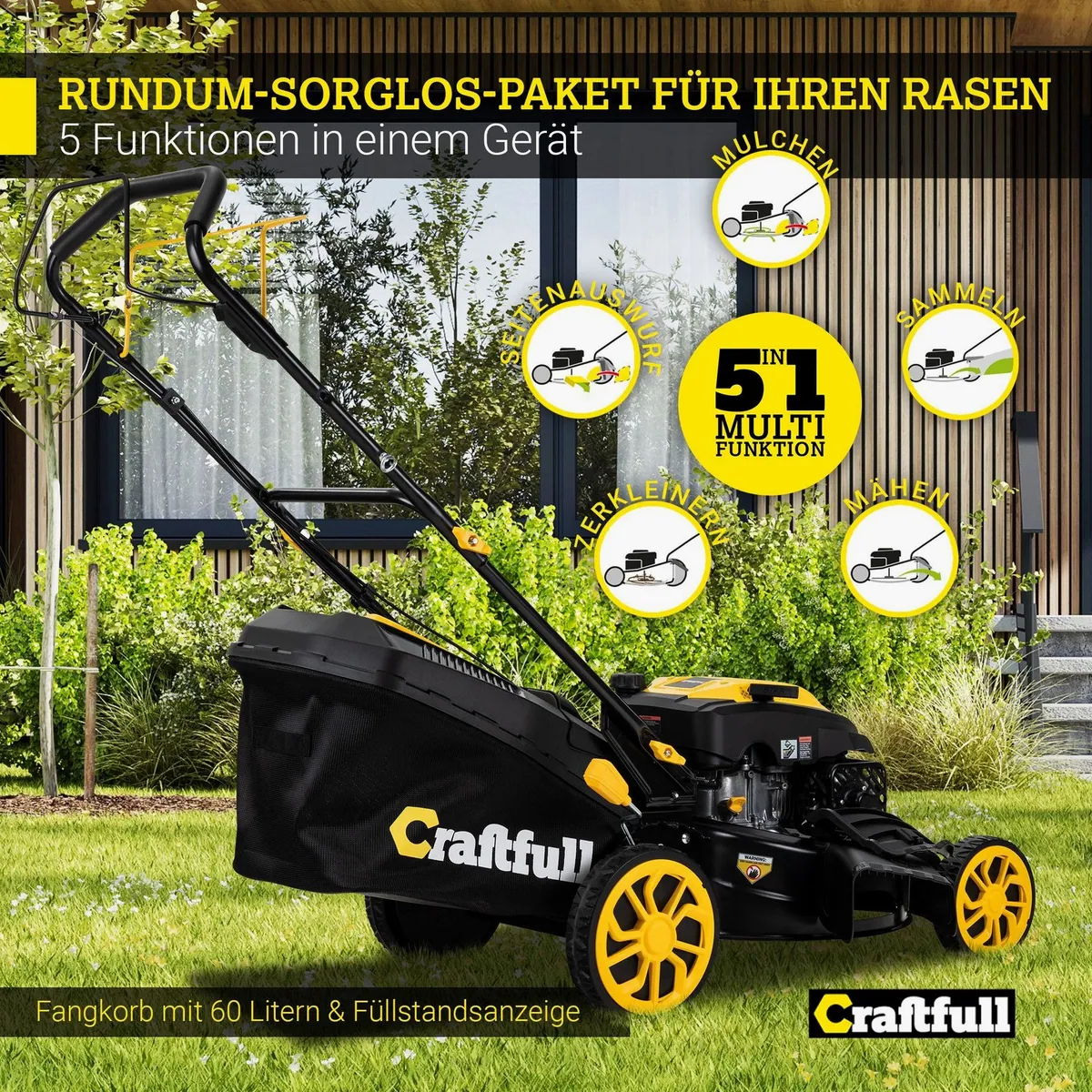 Craftfull CR-224-30 Benzinrasenmäher, 7 PS, 53 cm Schnittbreite, 5 Funktionen 3