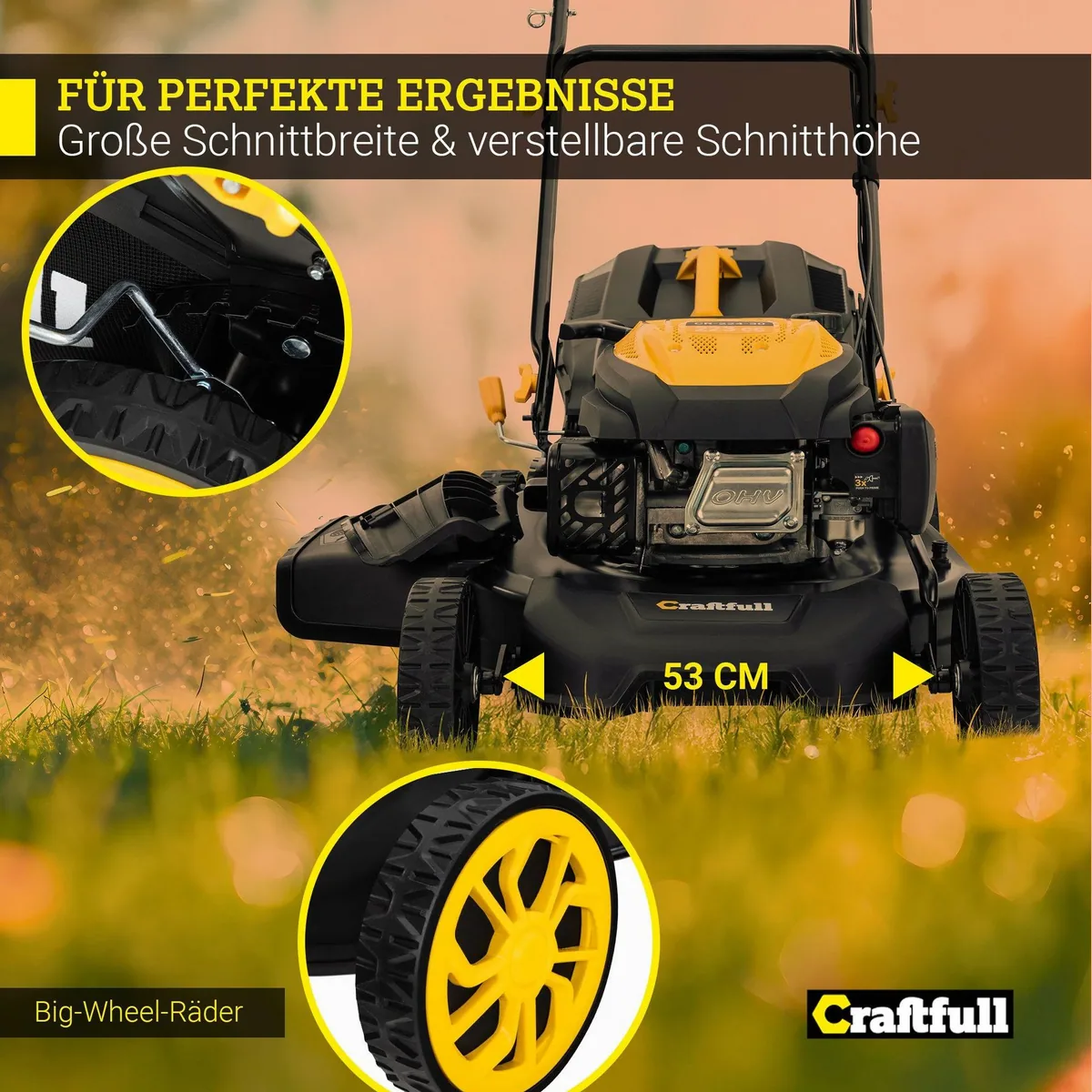 Craftfull CR-224-30 Benzinrasenmäher, 7 PS, 53 cm Schnittbreite, 5 Funktionen 4