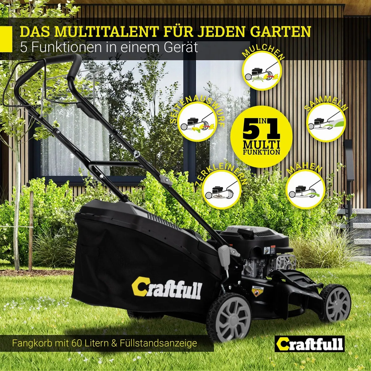 Craftfull Benzin-Rasenmäher CR-139-30, 5in1-Funktionalität, 46 cm Schnittbreite — ideal für jeden Garten 4