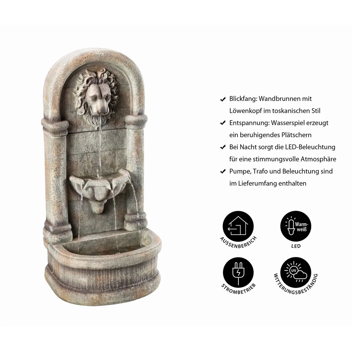 Dehner Gartenbrunnen Faro, mediterranes Design mit LED-Beleuchtung 4