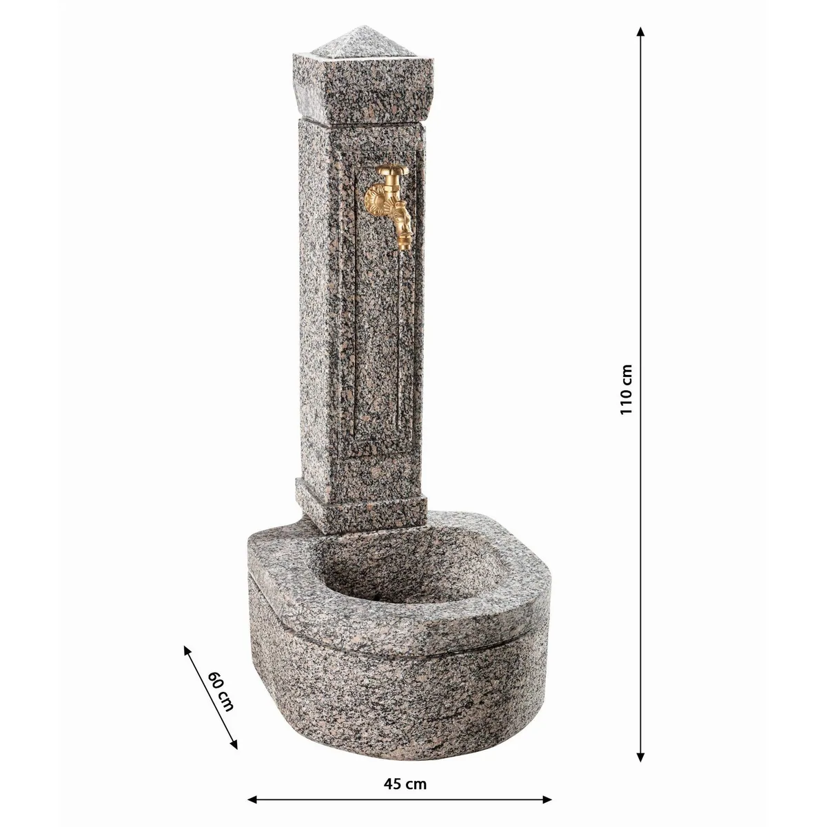 Dehner Gartenbrunnen Berlin, 110 x 45 x 60 cm, Granit, nostalgischer Wasserhahn 3