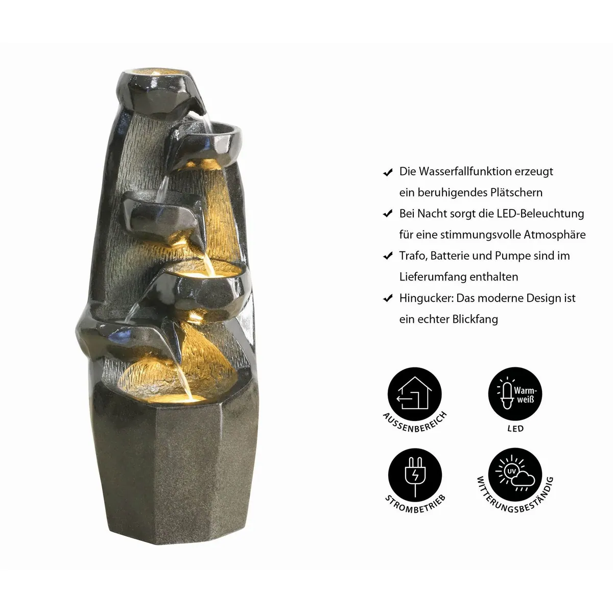 Dehner Gartenbrunnen Cala, Säulenförmiges Wasserspiel mit LED-Beleuchtung, Witterungsbeständig, Pflegeleicht 3