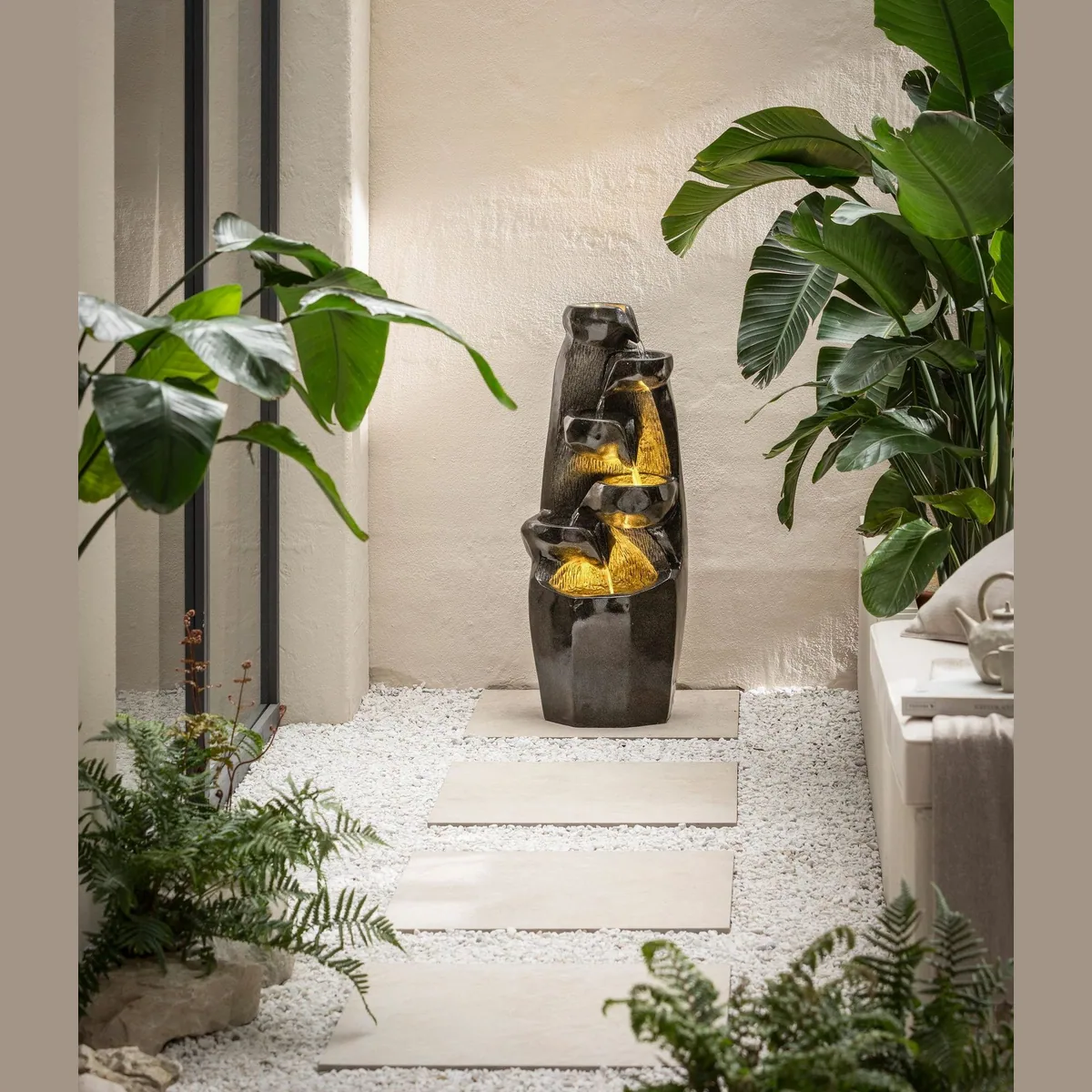 Dehner Gartenbrunnen Cala, Säulenförmiges Wasserspiel mit LED-Beleuchtung, Witterungsbeständig, Pflegeleicht 5