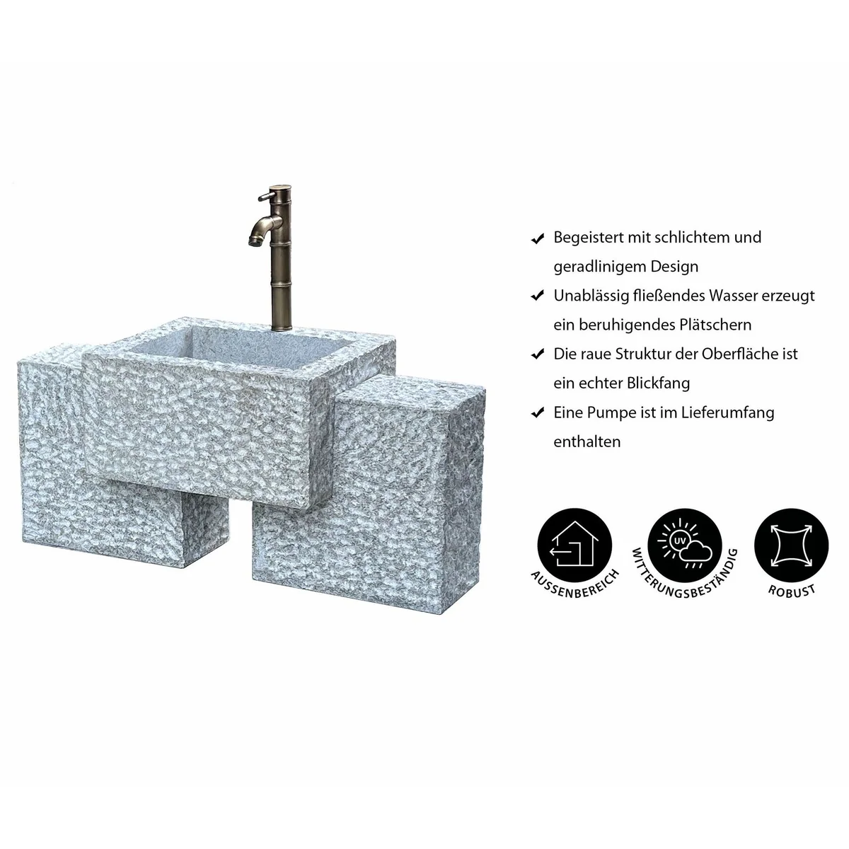 Dehner Gartenbrunnen Gmunden, elegantes Design aus Granit — inkl. Pumpe, wetterfest, pflegeleicht 2