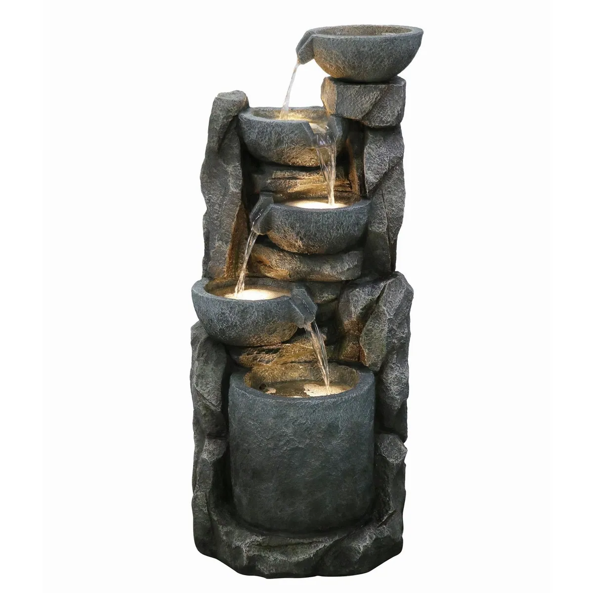 Dehner Gartenbrunnen Gresta, rustikales Design mit LED-Beleuchtung, 40,5 cm breit