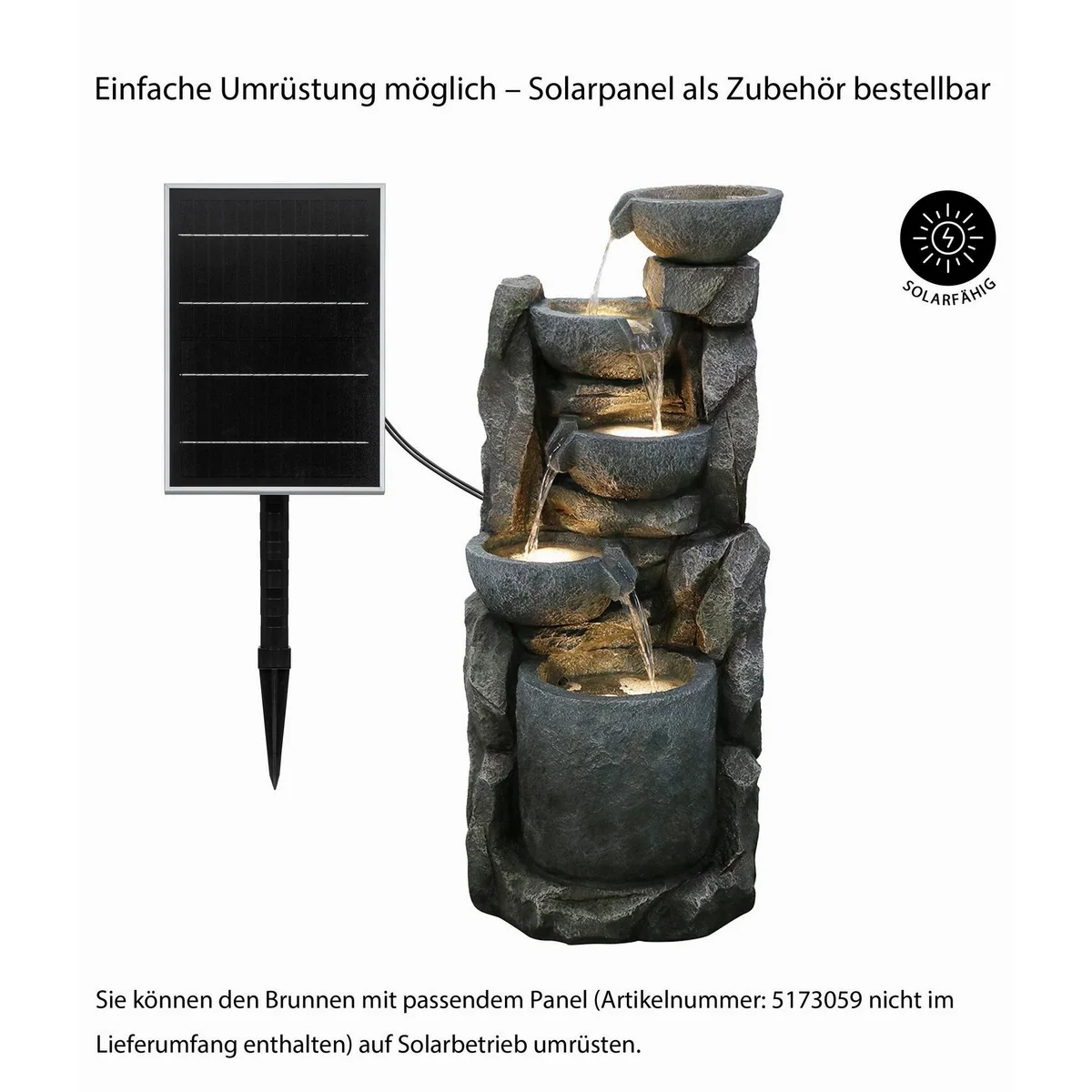 Dehner Gartenbrunnen Gresta, rustikales Design mit LED-Beleuchtung, 40,5 cm breit 2