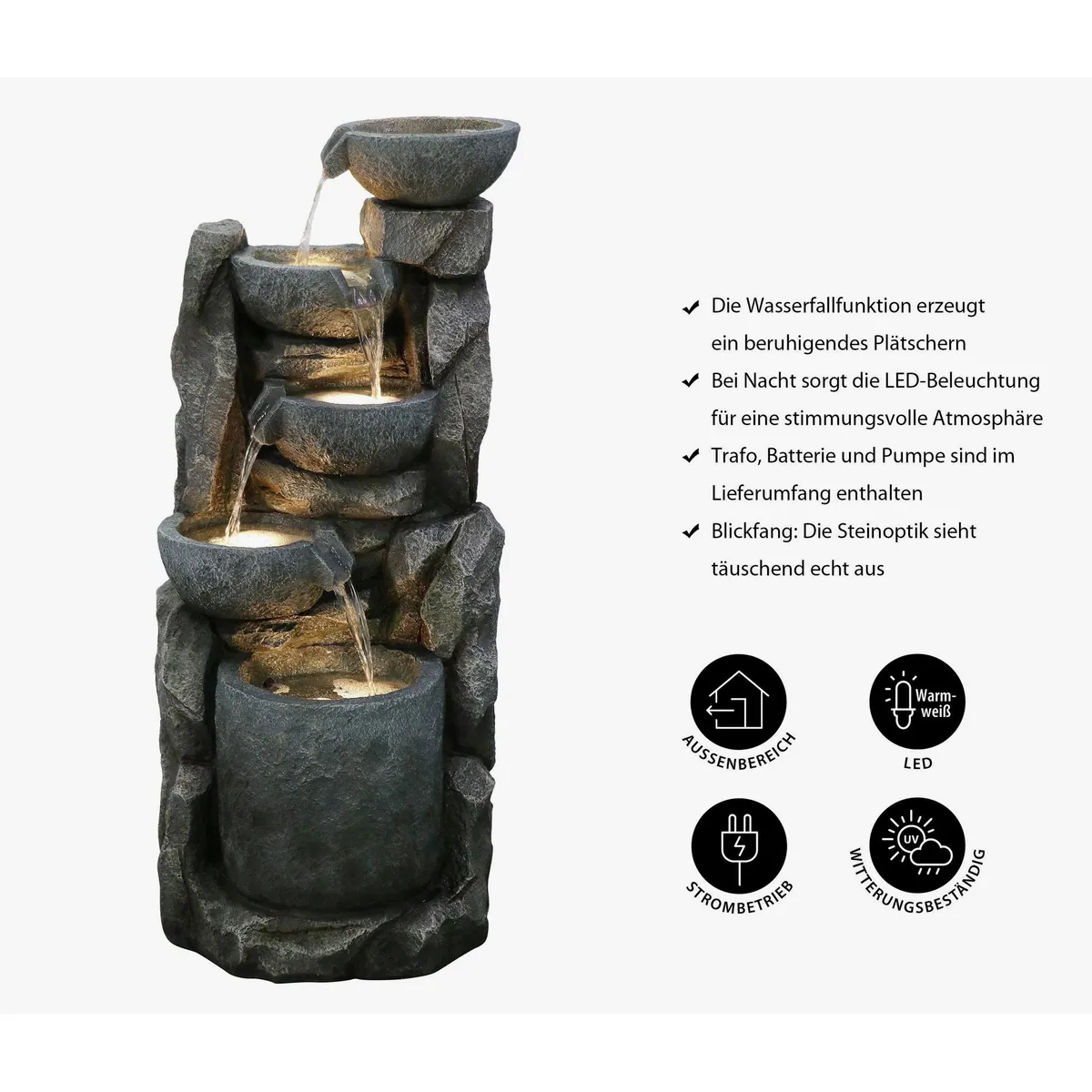 Dehner Gartenbrunnen Gresta, rustikales Design mit LED-Beleuchtung, 40,5 cm breit 3