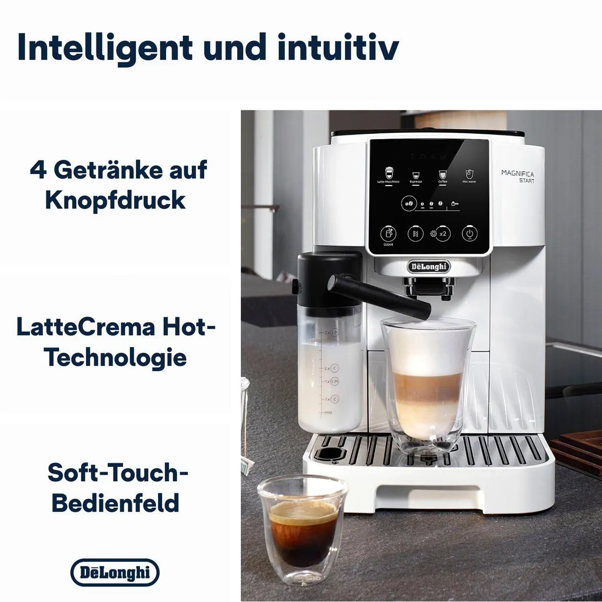 De'Longhi Magnifica Start ECAM220.61.W, 4 Rezepte, perfekter Milchschaum, automatisierte Reinigung 2