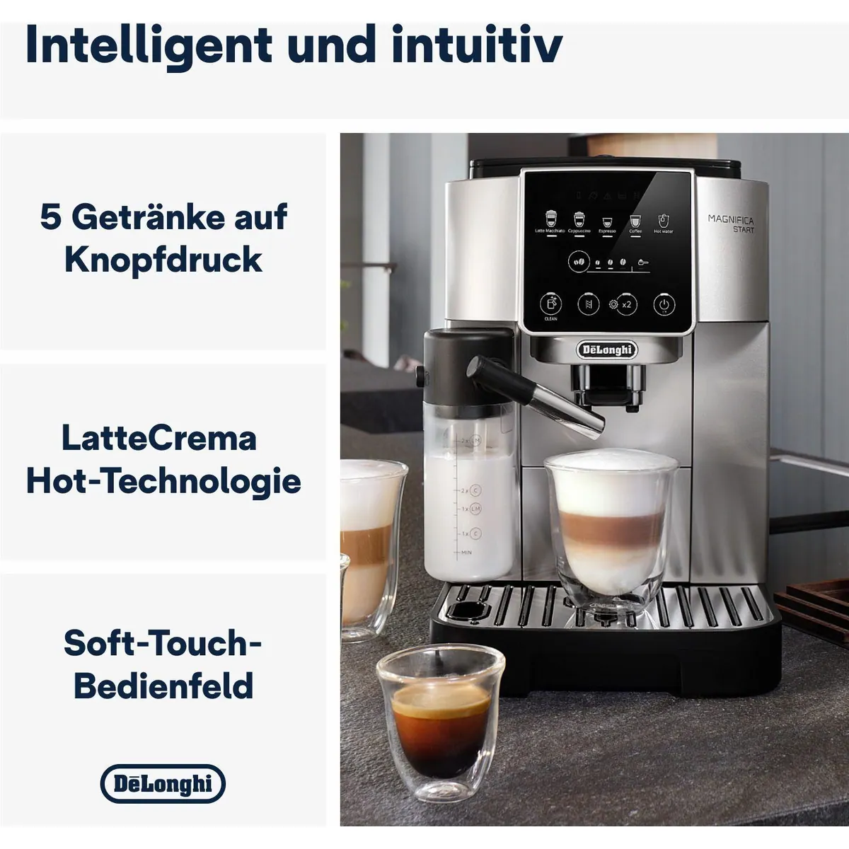 De'Longhi Kaffeevollautomat Start Milk ECAM220.80.SB, Milchkaraffe inklusive, einfacher Genuss, vielseitige Getränkeauswahl 5