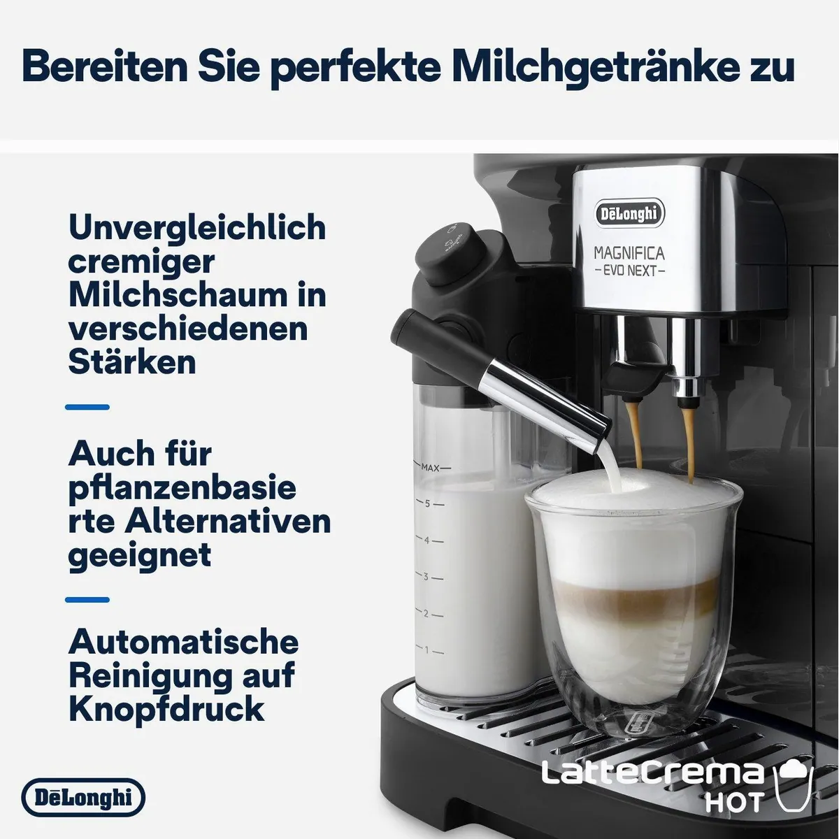 De'Longhi Magnifica Evo Next ECAM310.60.GB, Benutzerprofile, LatteCrema Milchsystem, TFT-Display 4