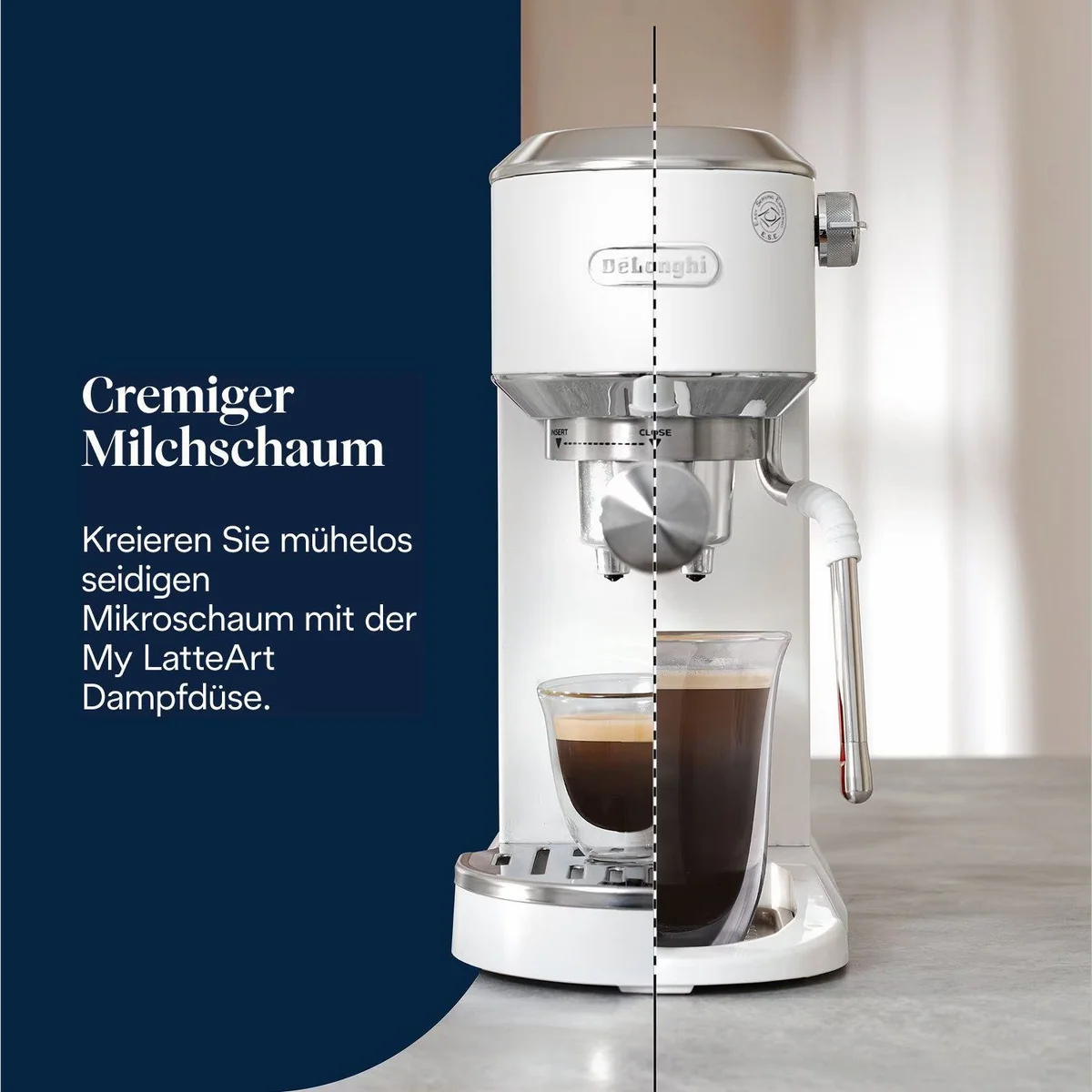 De'Longhi Dedica Duo EC890.WI, Espresso & Cold Brew, 15 Bar Druck — kompakte Breite, Touch-Buttons, milchschäumend 2