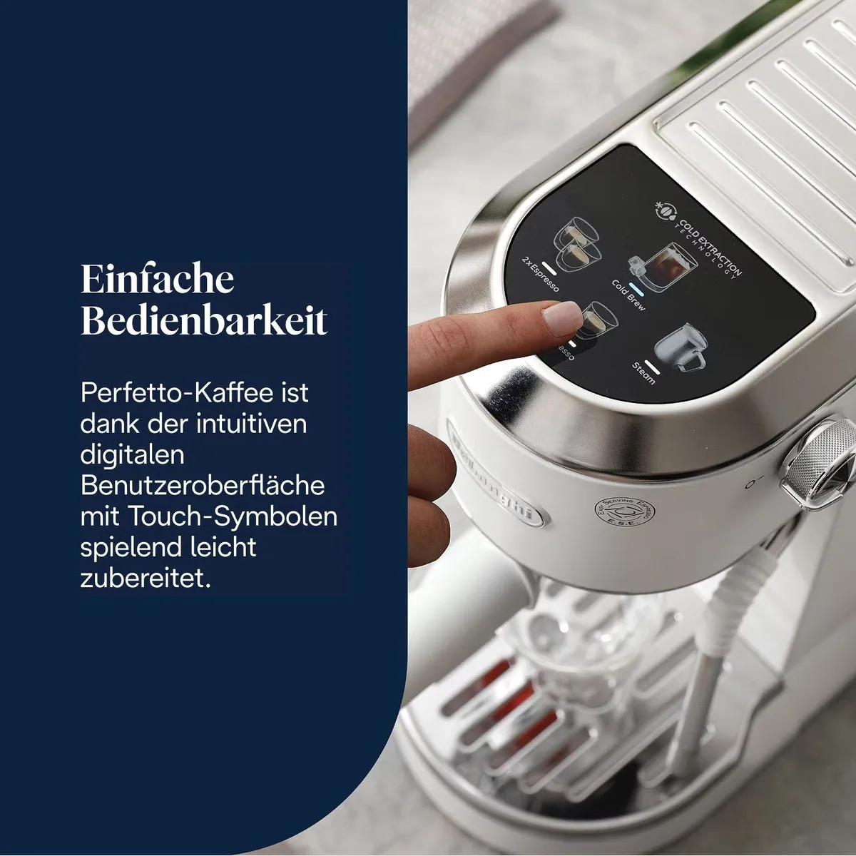 De'Longhi Dedica Duo EC890.WI, Espresso & Cold Brew, 15 Bar Druck — kompakte Breite, Touch-Buttons, milchschäumend 3