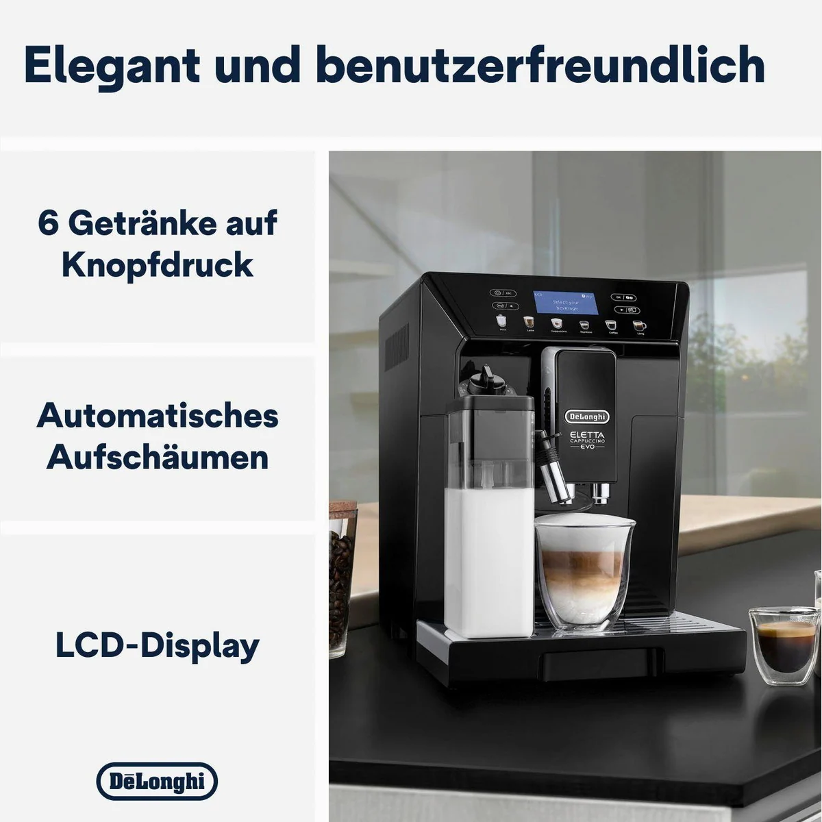 De'Longhi Eletta Evo ECAM46.860.B, vielseitige Kaffeezubereitung — Kaffeestärken, integriertes Mahlwerk, einfache Pflege 2