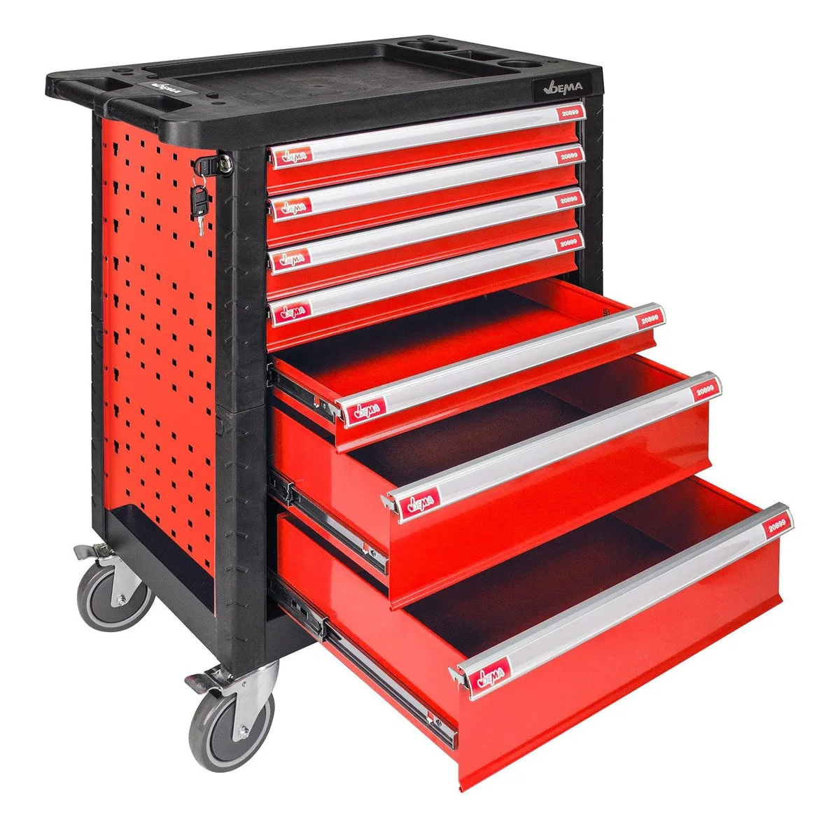 DEMA Werkzeugwagen, 262-teilig, robust und vielseitig — Ergonomischer Schiebegriff, Auszugssicherung, zentraler Schließmechanismus 3