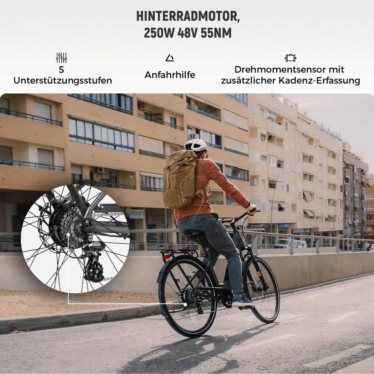 DERUIZ E-Bike Cityrad 28 Zoll, 644 Wh Akku, Drehmomentsensor, Shimano 8-Gang-Schaltung 4