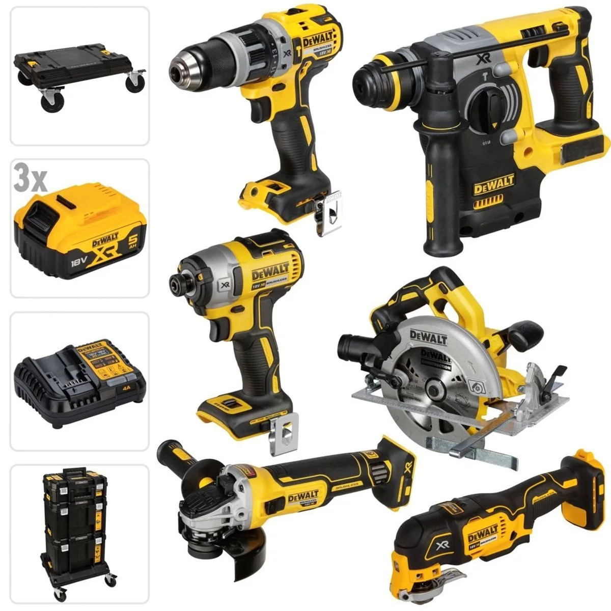DeWalt DCK685P3T-QW Akku-Werkzeugset, 6-teilig, 3x 5Ah Akku, Ladegerät, TSTAK-Boxen