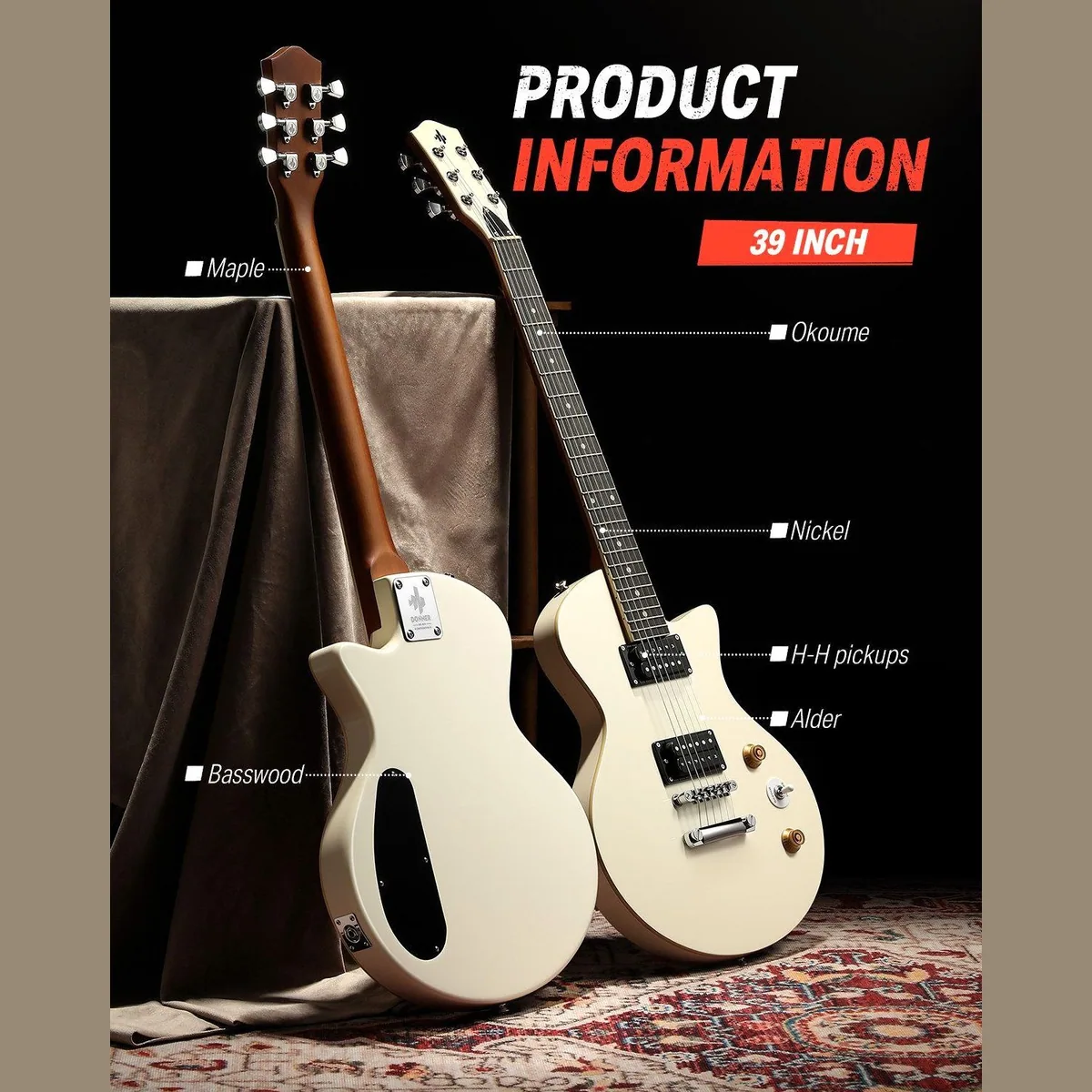 Donner DSC-128 E-Gitarre, 39 Zoll, H-H Pickups für Rock & Blues 5