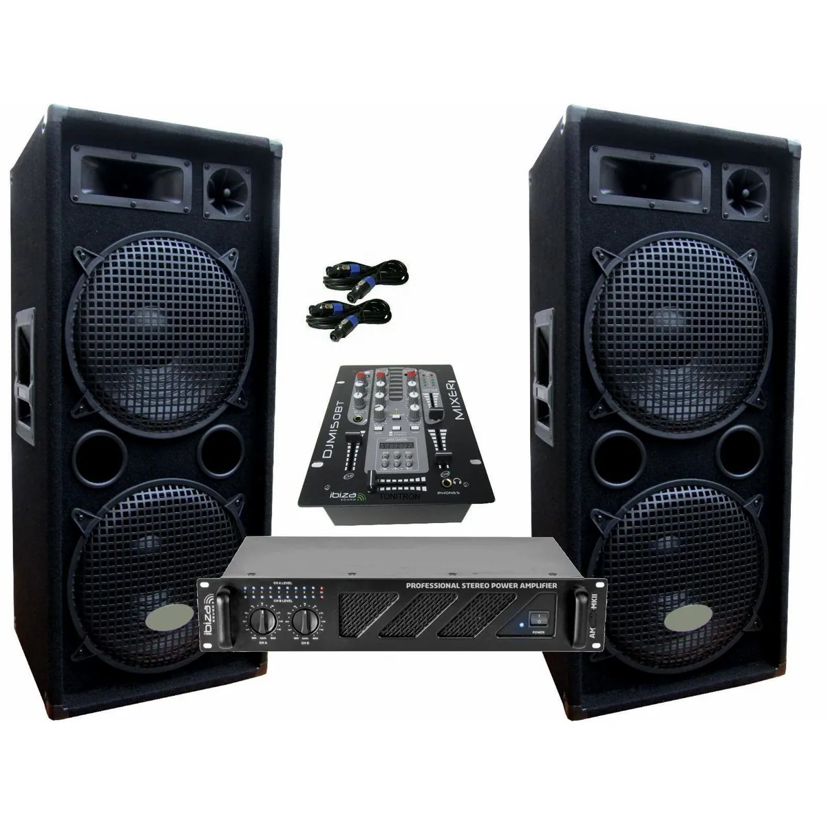 DSX PA Party DJ Disco Set, 3-Wege Lautsprecher mit 1200 Watt Leistung — ideal für Partys und Events