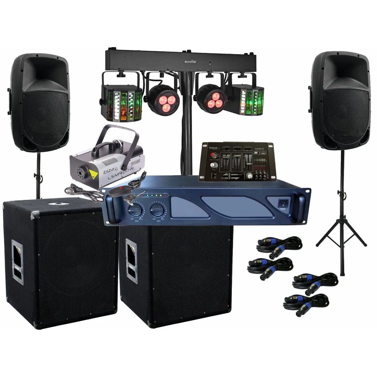 DSX DJ Komplett Set 19, leistungsstarkes 1500 W System mit Nebel und LED Licht