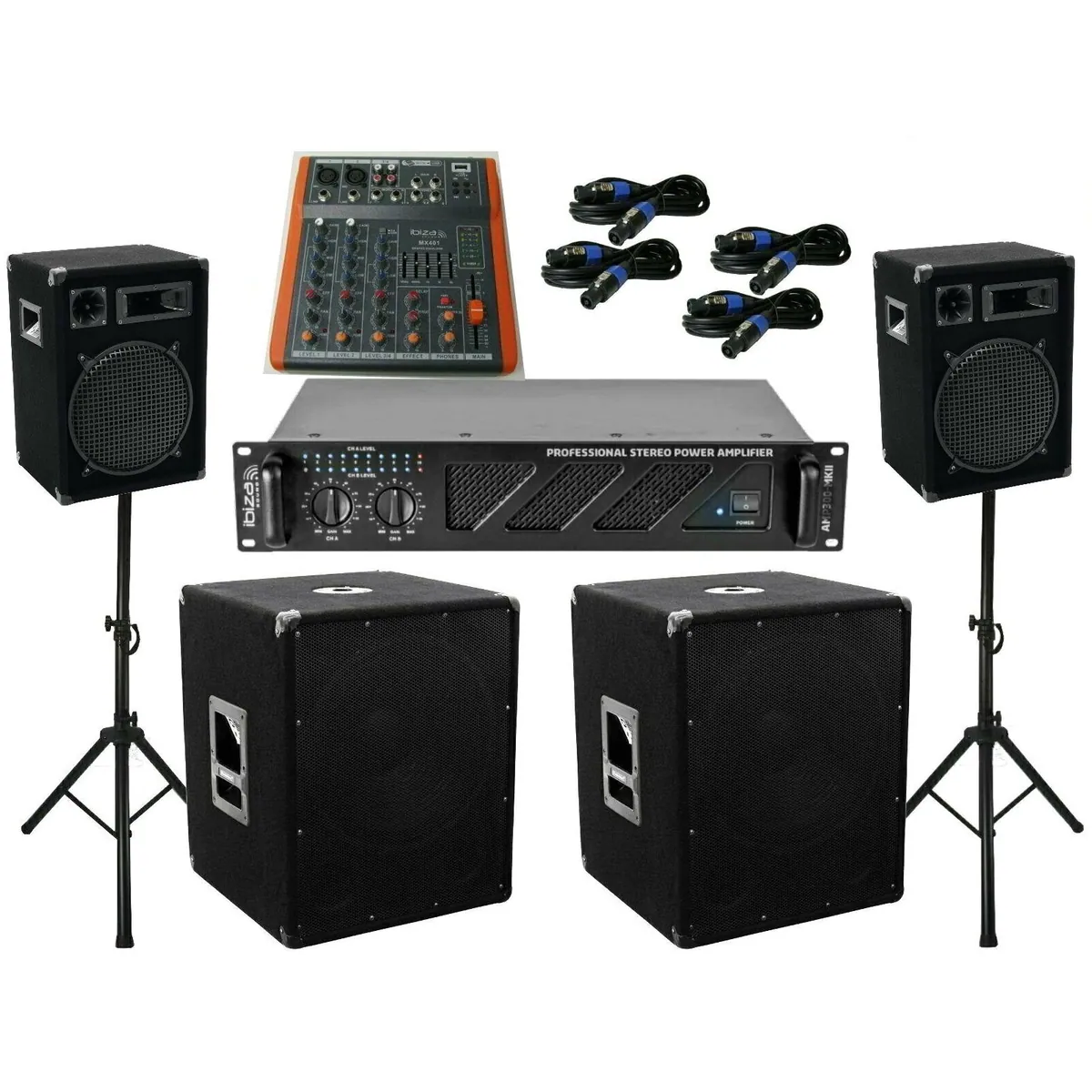 DSX PA Set DJ 3-Wege Lautsprecher, kraftvoller Subwoofer und Zubehör