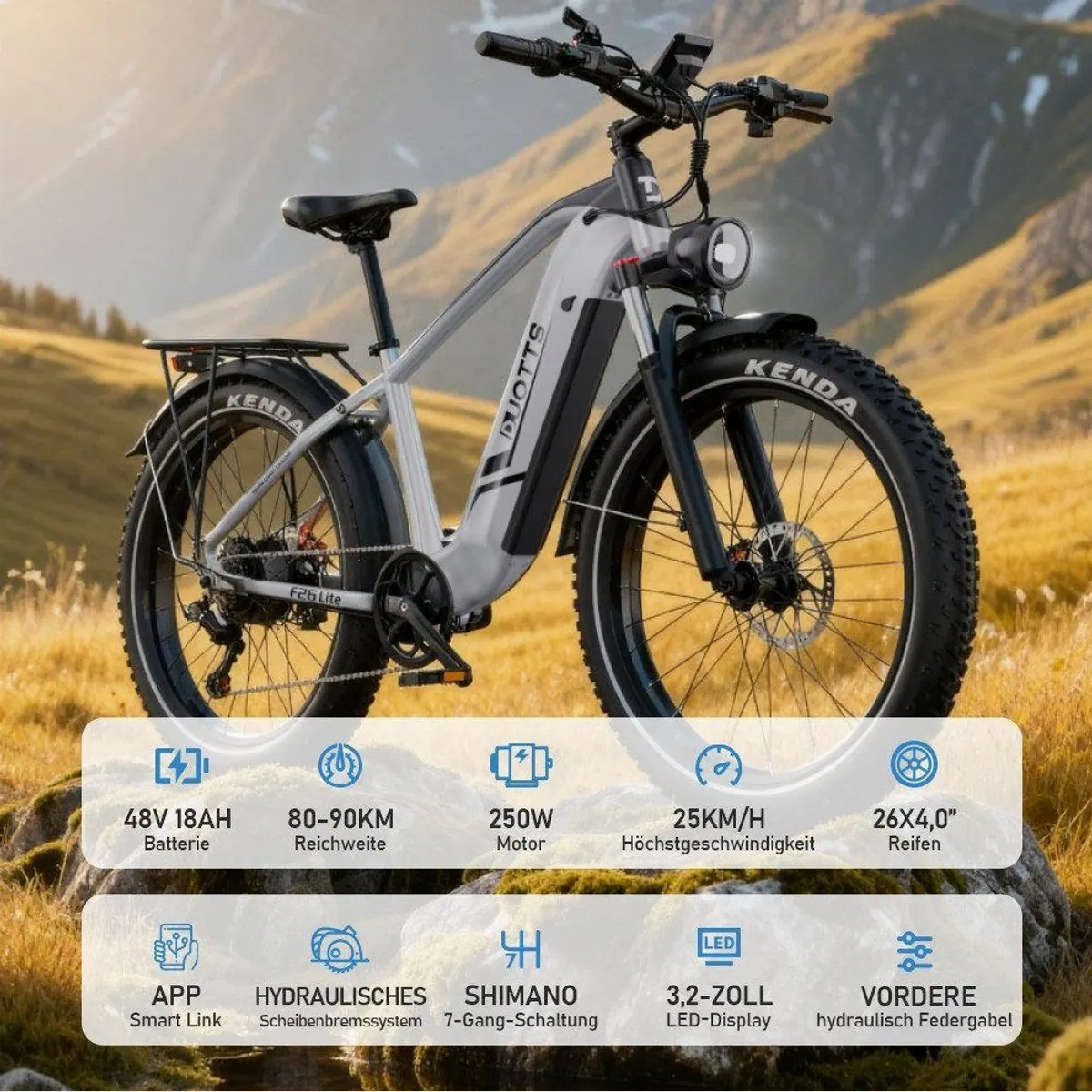 DUOTTS E-Bike Cityrad F26lite Pedelec, 100 km Reichweite, 250 W Motor, Shimano 7-Gang 4
