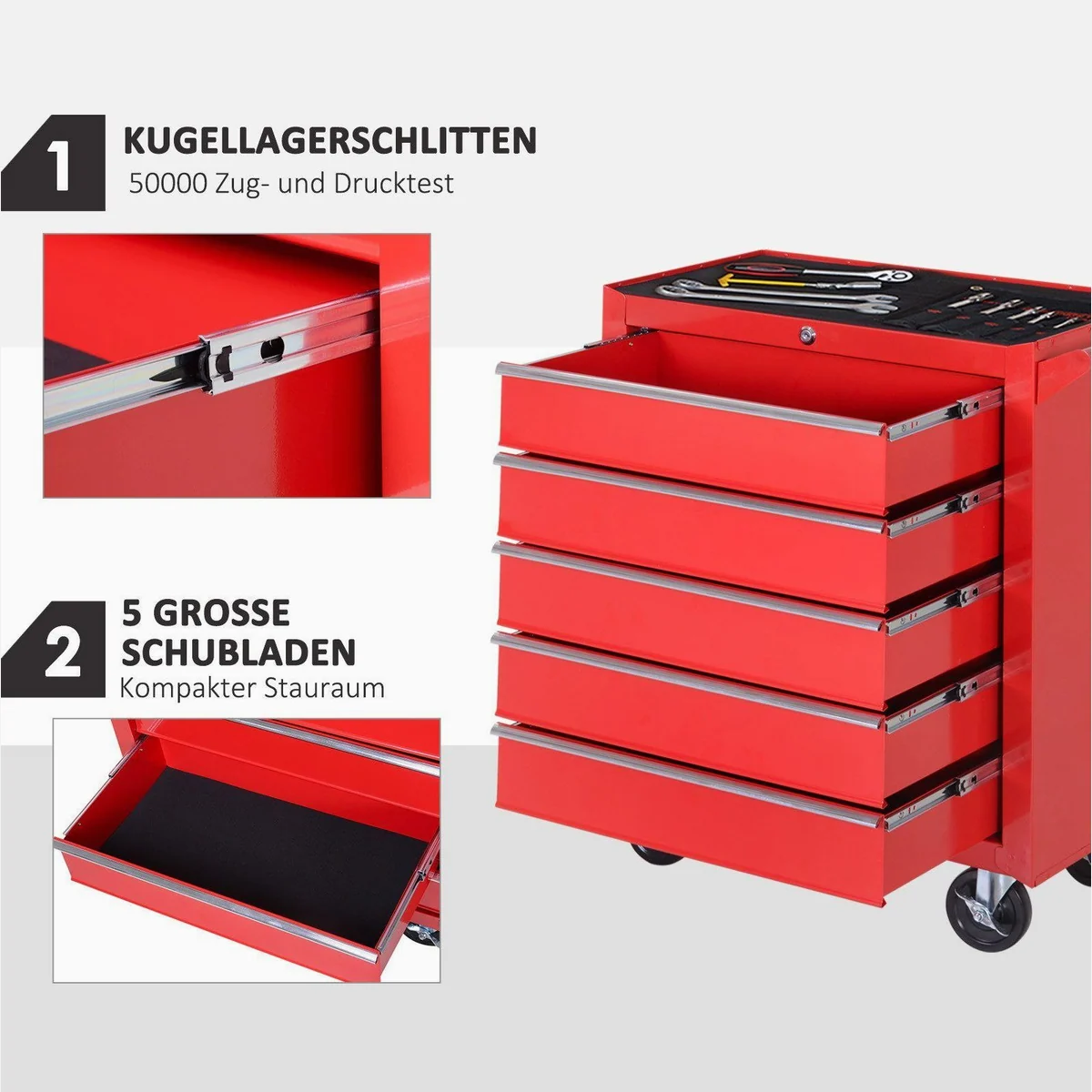 Durhand Werkstattwagen, 5 Schubladen, robust und abschließbar 4