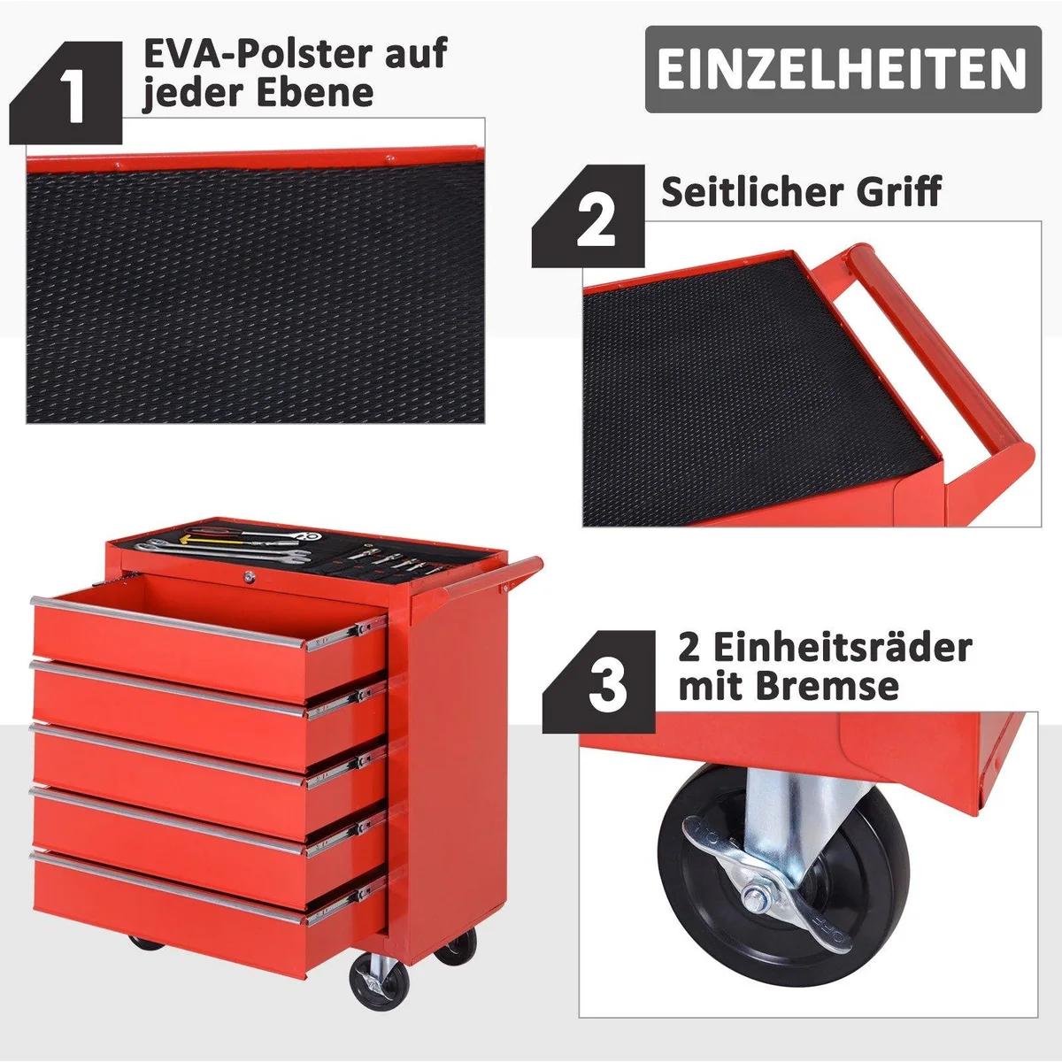 Durhand Werkstattwagen, 5 Schubladen, robust und abschließbar 5