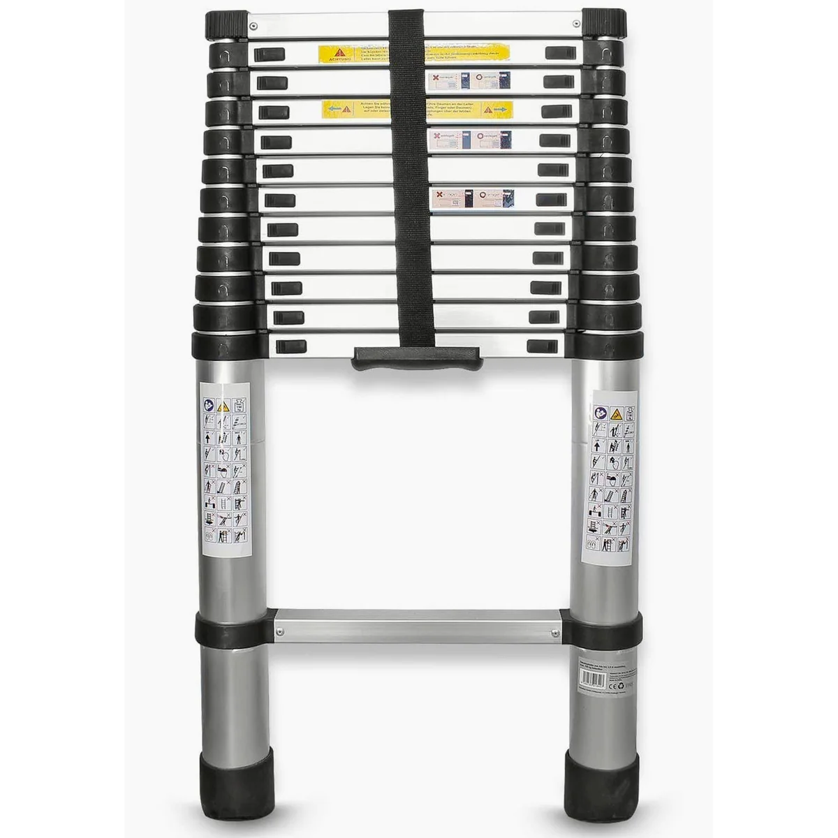EAXUS Teleskopleiter, Aluminium, 3,8 m ausziehbar, rutschfeste Sprossen