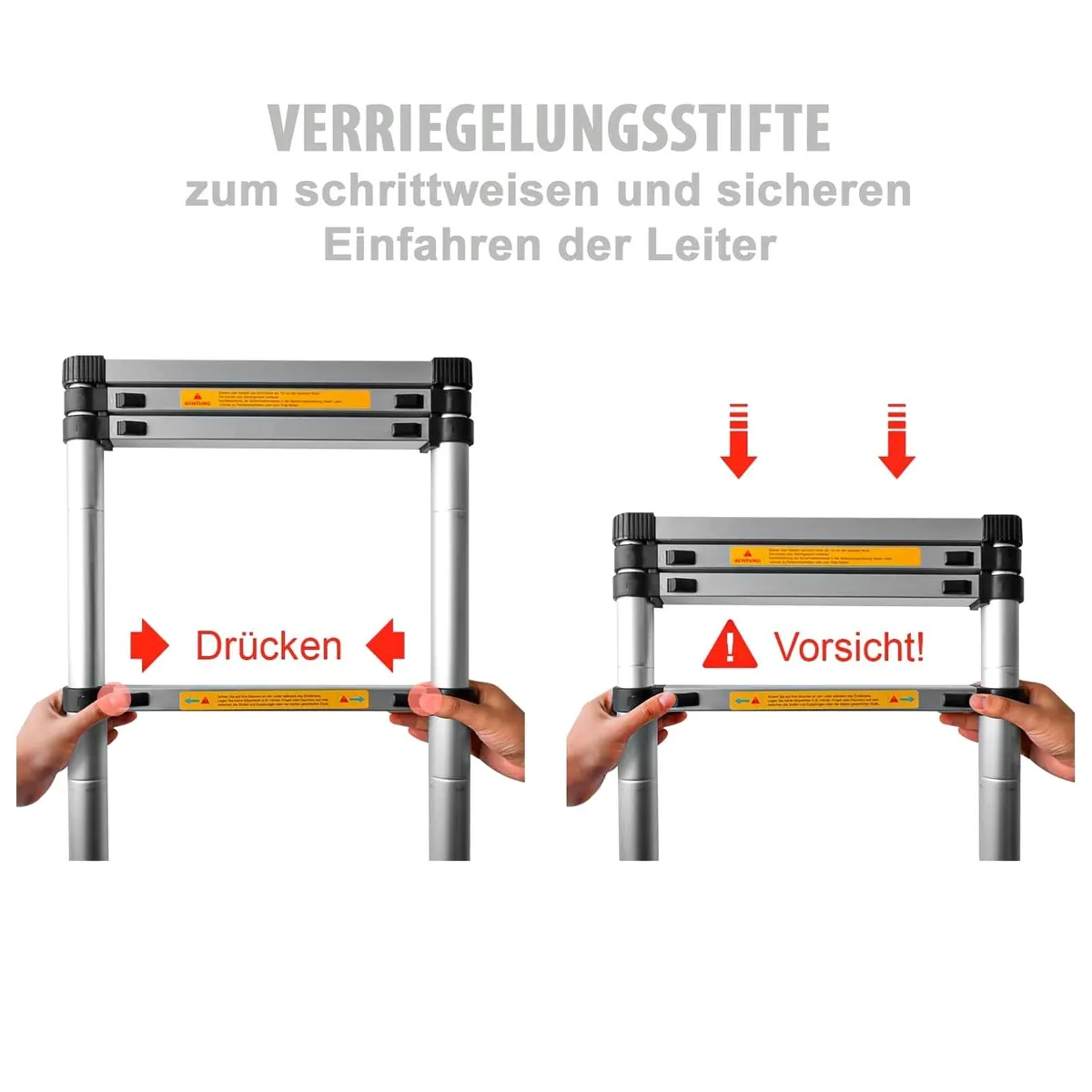 EAXUS Teleskopleiter, Aluminium, 3,8 m ausziehbar, rutschfeste Sprossen 3