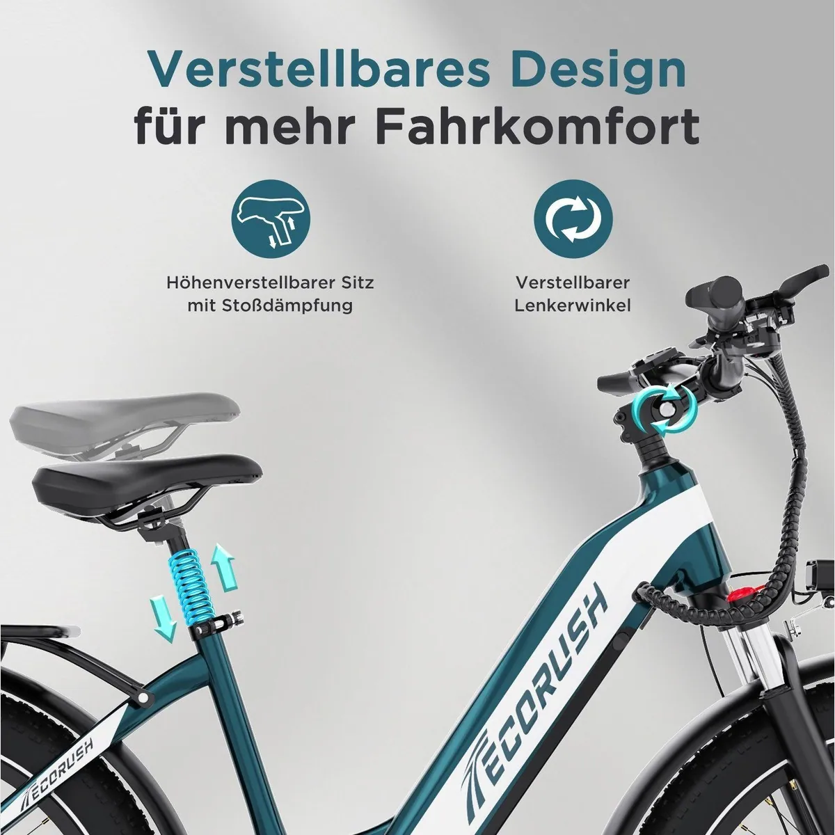 ECORUSH E-Bike Trekkingrad, 250 W Motor, 48V 20Ah Akku, Vollfederung 4