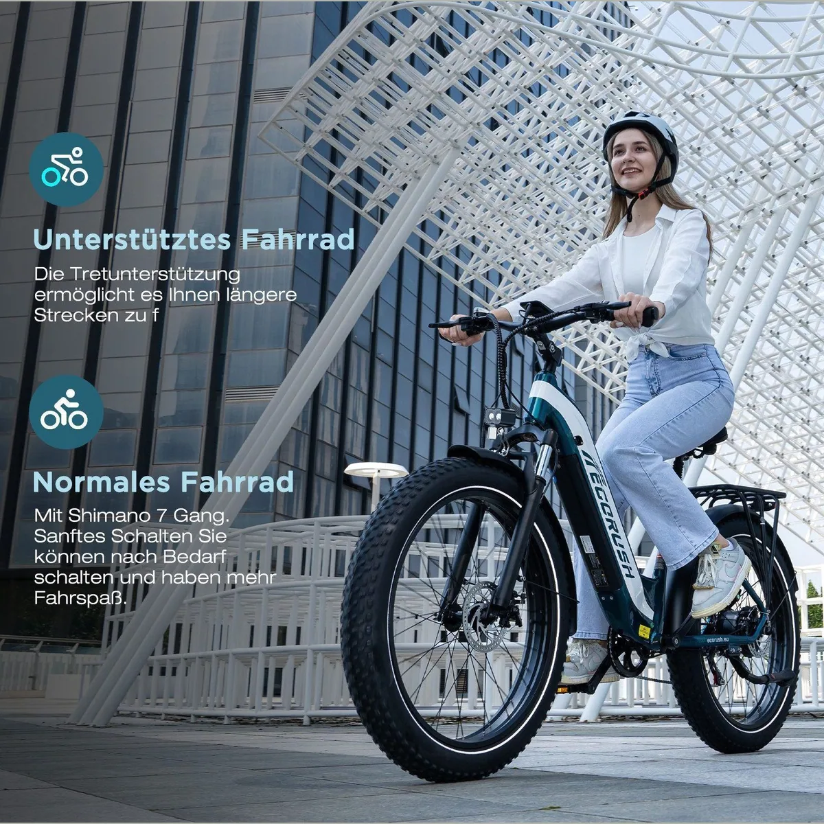 ECORUSH E-Bike Trekkingrad, 250 W Motor, 48V 20Ah Akku, Vollfederung 5