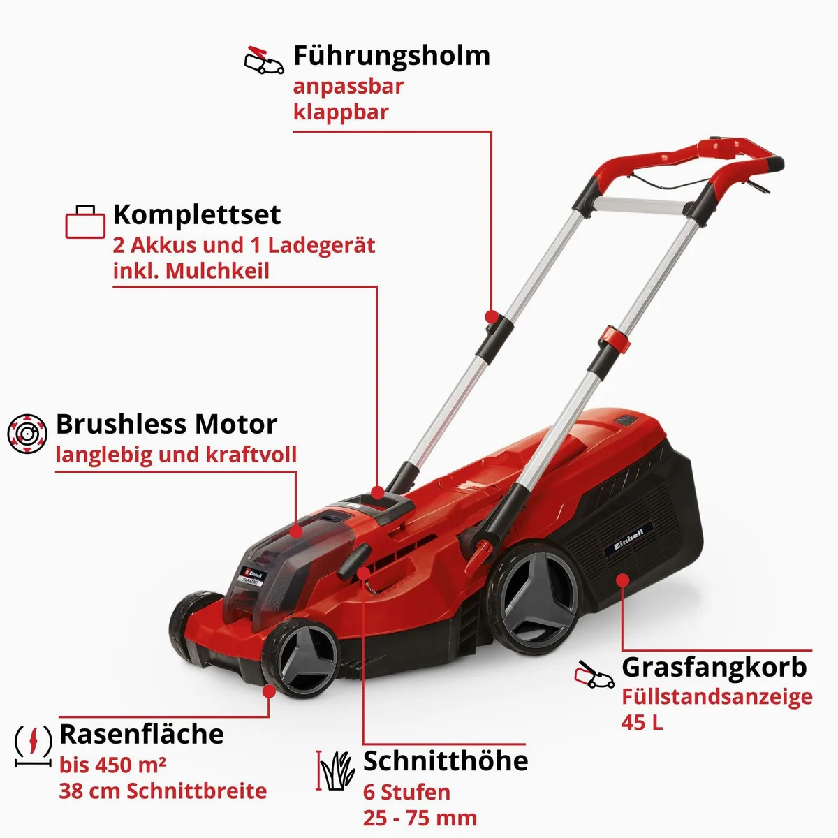 Einhell RASARRO 36/38 Akku-Rasenmäher, kraftvoll und kabellos, 2x4 Ah Akkus 2