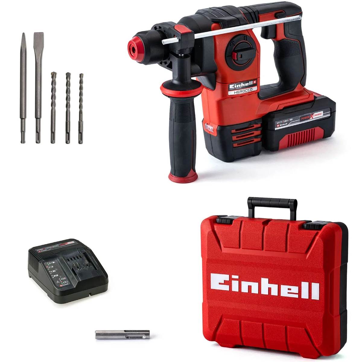 Einhell Akku-Bohrhammer HEROCCO Kit, 18V/3Ah mit Zubehör — ideal für Beton, Stein & Metall