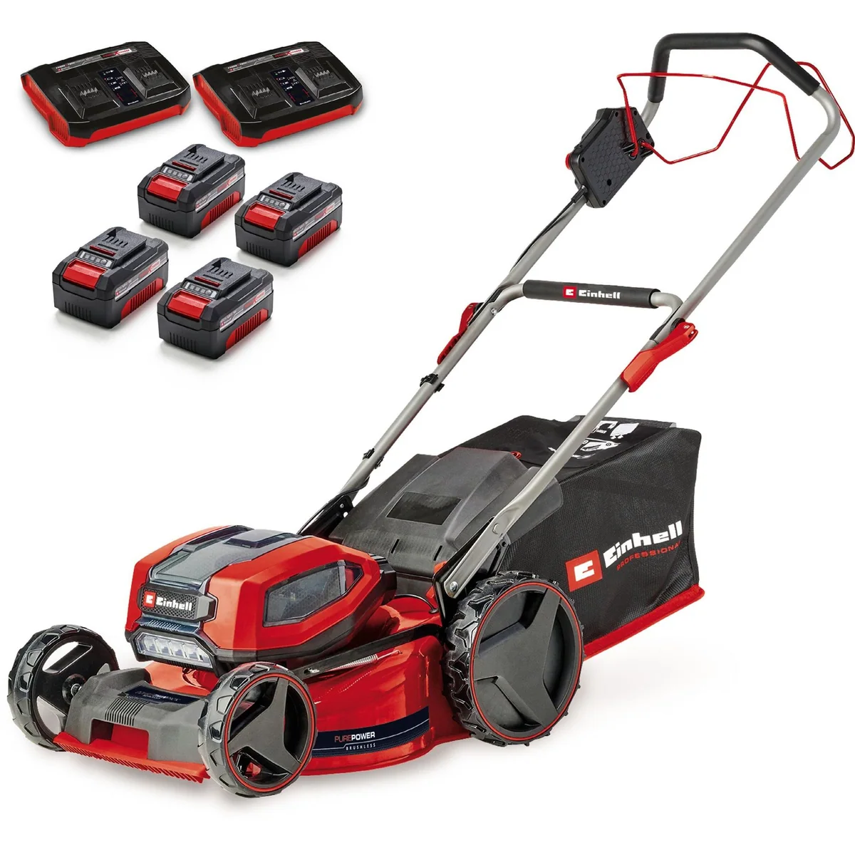 Einhell GP-CM 36/47 S Li BL, 47 cm Schnittbreite, 4x 4,0 Ah Akku, 2 Twincharger