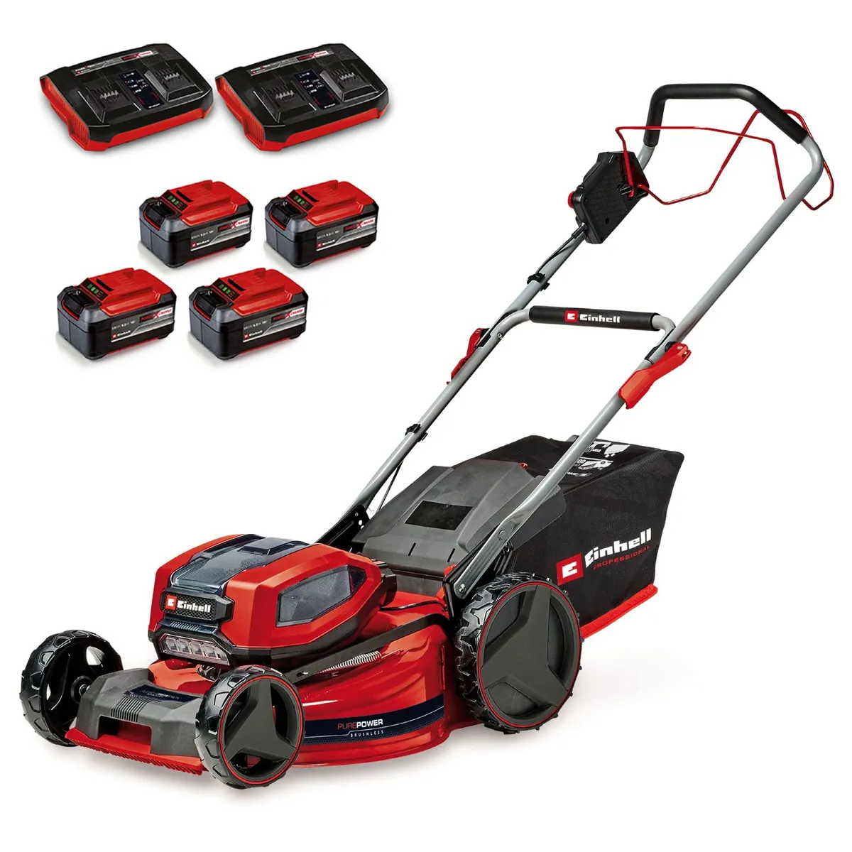 Einhell GP-CM 36/52 S Li BL Akku-Rasenmäher, 52 cm Schnittbreite, 4x5,2 Ah Akkus & 2 Twincharger