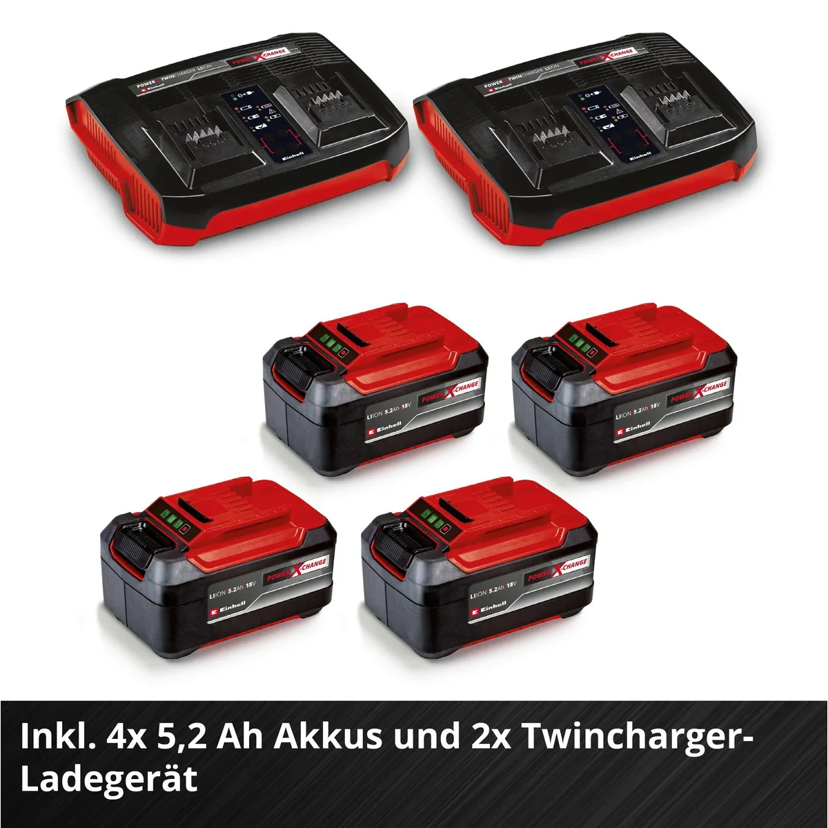 Einhell GP-CM 36/52 S Li BL Akku-Rasenmäher, 52 cm Schnittbreite, 4x5,2 Ah Akkus & 2 Twincharger 3
