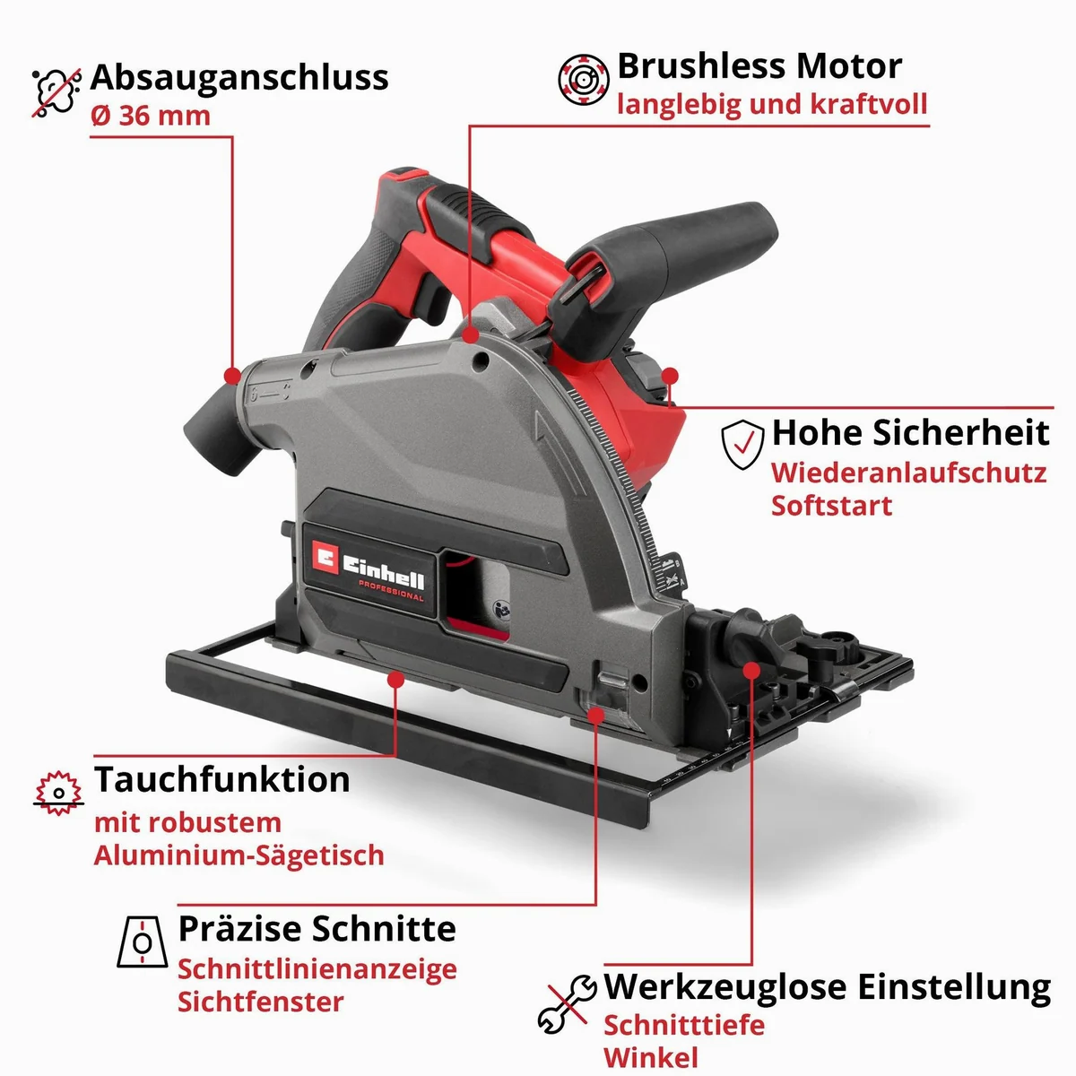 Einhell Akku-Tauchsäge TP-PS 18/165 Li BL, kraftvoller Brushless Motor, präzise Schnitte 3