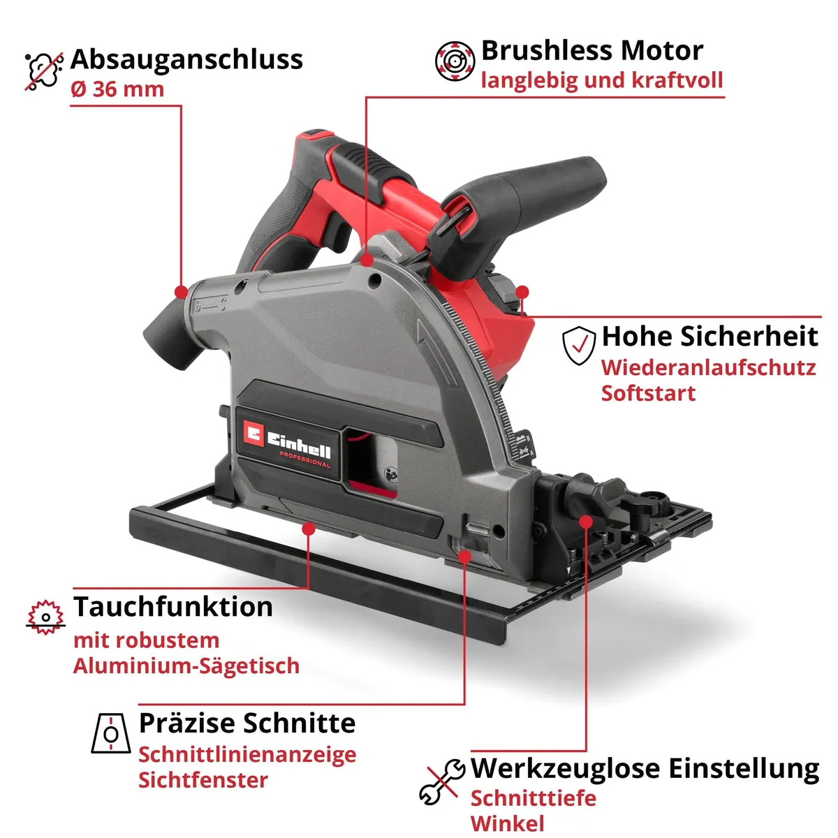 Einhell Akku-Tauchsäge TP-PS 18/165 Li BL, kraftvoll, kompakt, präzise 3