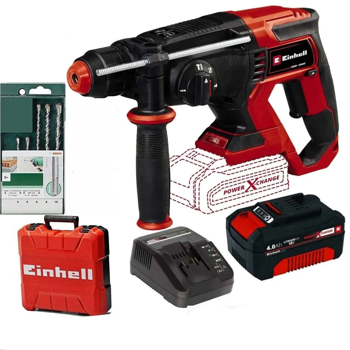 Einhell Akku-Bohrhammer TE-HD 18/20 Li, 4 Funktionen, SDS-plus Werkzeugaufnahme — 1,8 J Schlagkraft