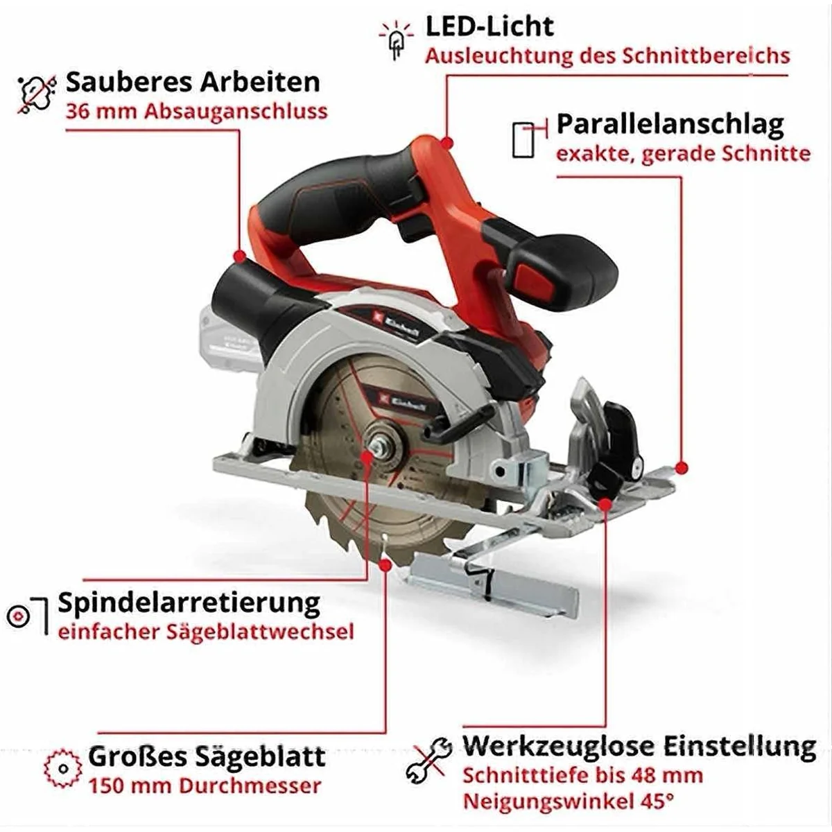 Einhell TE-CS 18/150 Li Akku-Handkreissäge, kabellos, werkzeuglos einstellbar 3