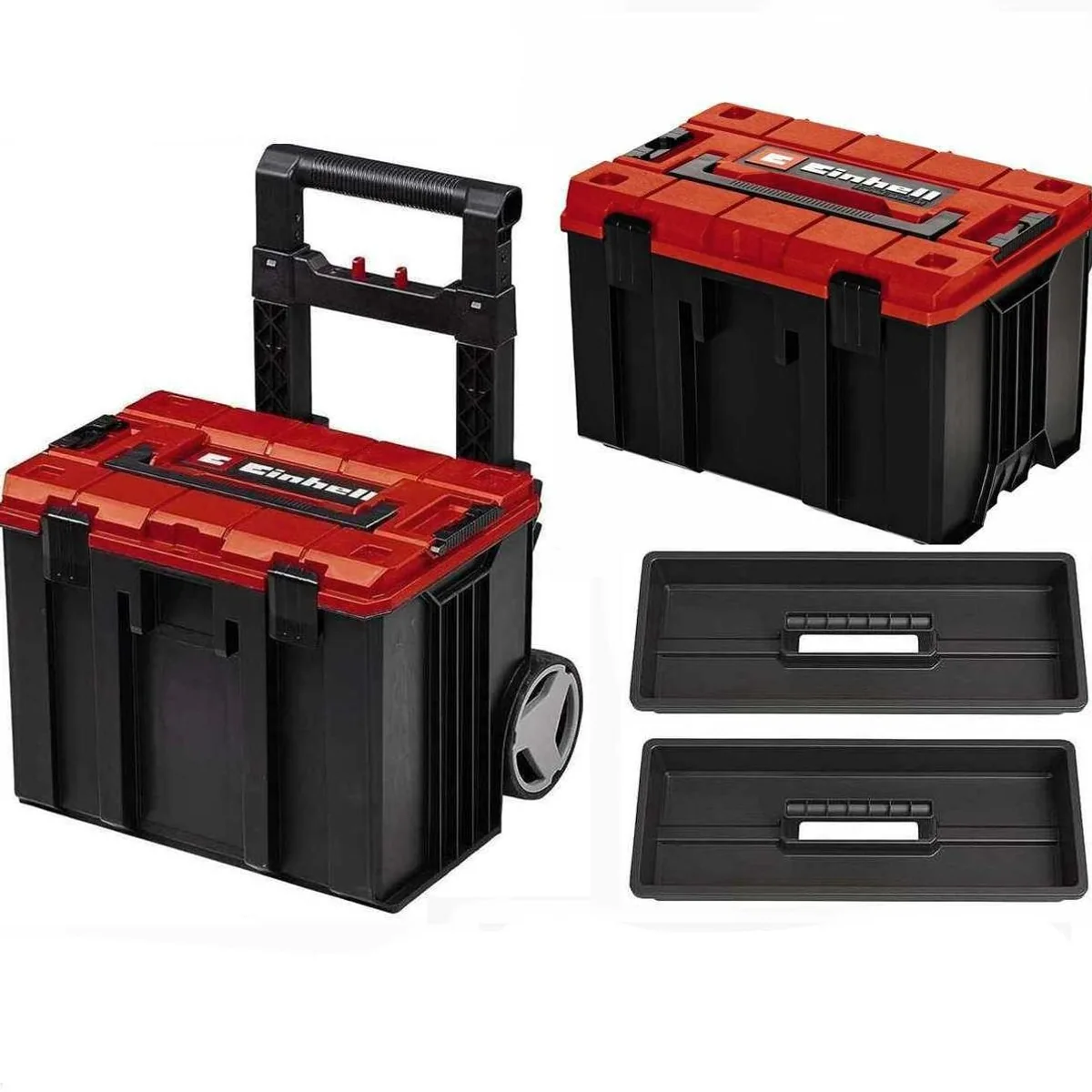 Einhell E-Case L Systemkoffer, hohe Belastbarkeit, spritzwassergeschützt, mobil mit Trolley-Funktion