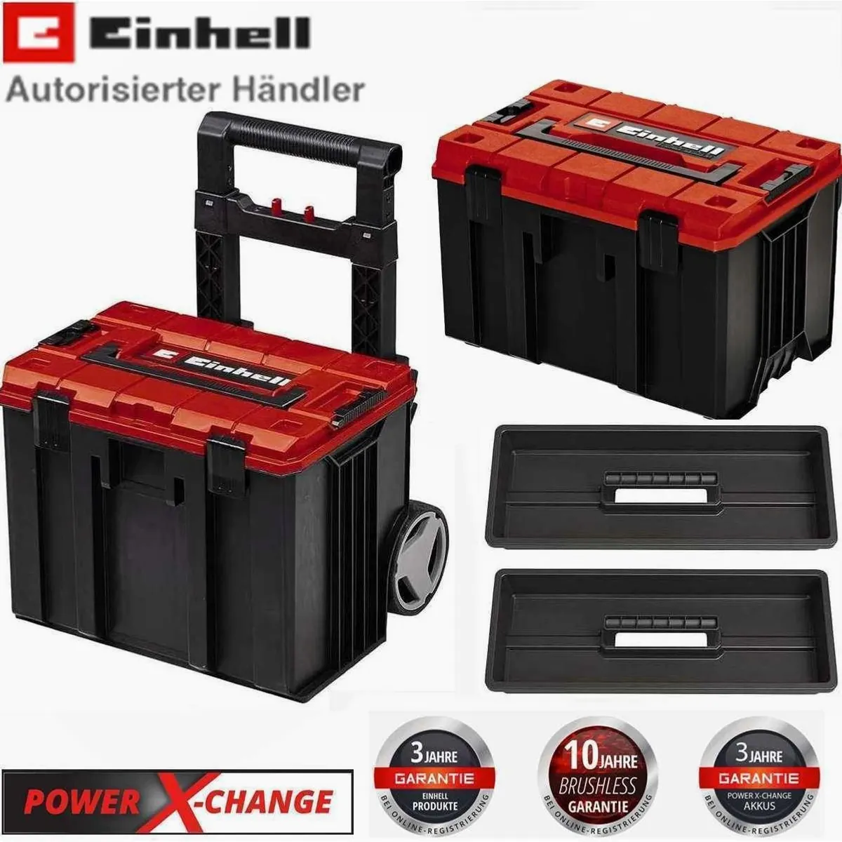 Einhell E-Case L Systemkoffer, hohe Belastbarkeit, spritzwassergeschützt, mobil mit Trolley-Funktion 2
