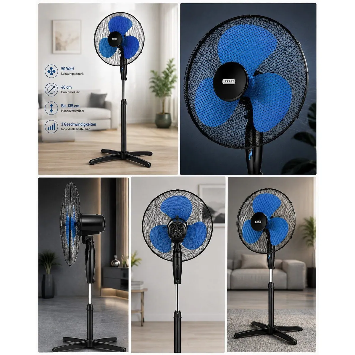 Ertex Standventilator, 50W Leistung, 40 cm Durchmesser, Höhenverstellbar 4