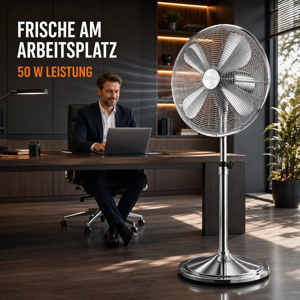 Ertex Standventilator EDELSTAHL, leise 50W, 120 cm Höhe, 3 Geschwindigkeitsstufen 2