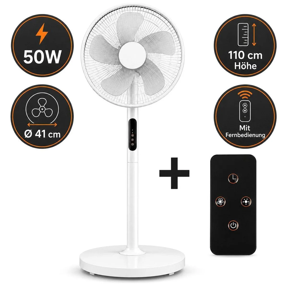Ertex Standventilator, 50 W, 120° Oszillation, Fernbedienung