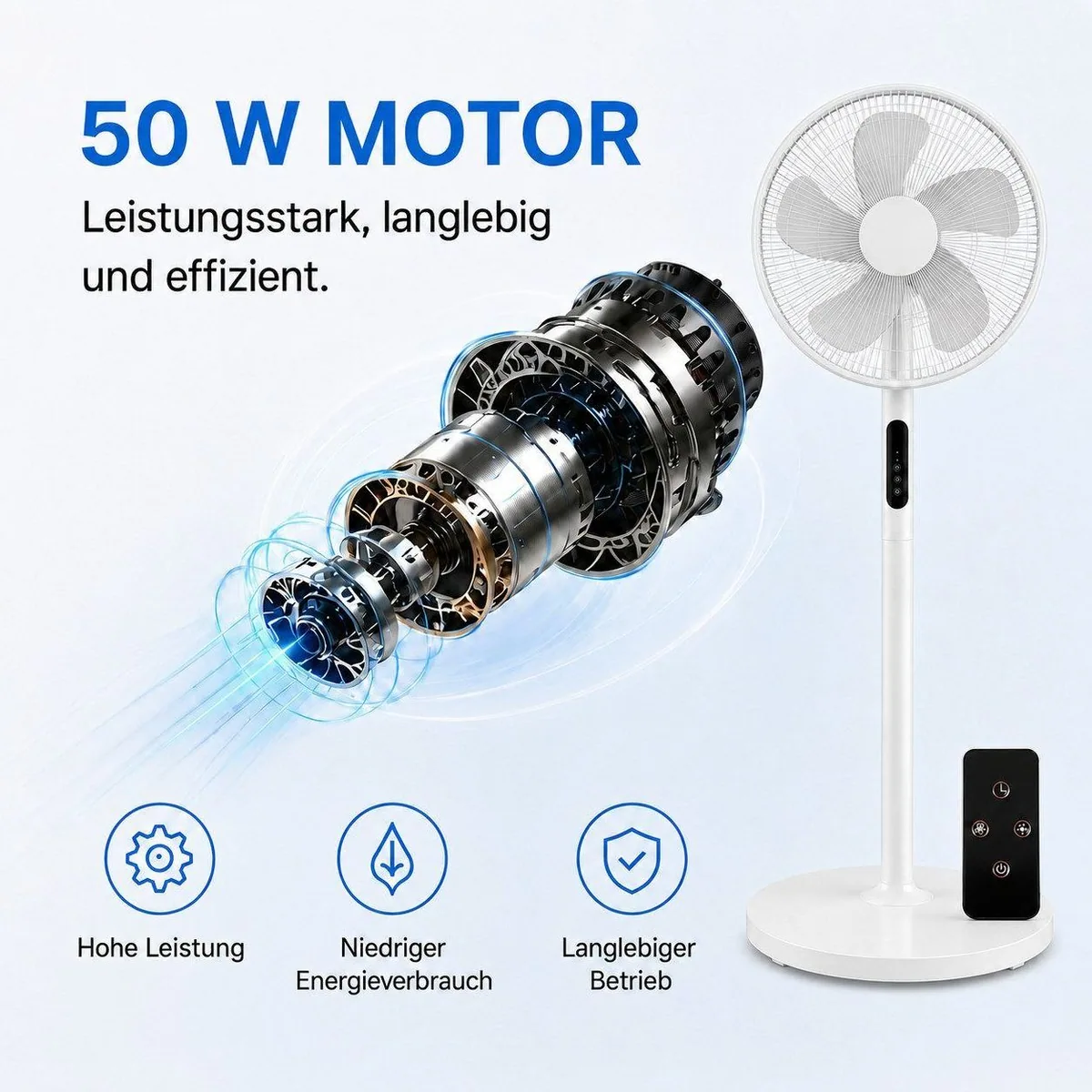 Ertex Standventilator, 50 W, 120° Oszillation, Fernbedienung 2