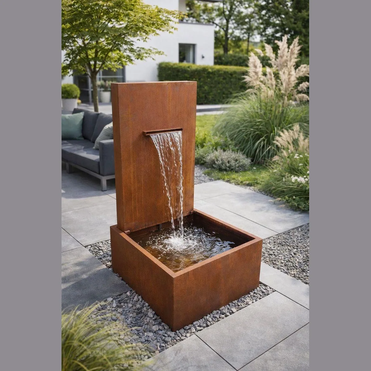 ESTEXO Gartenbrunnen, elegantes Design aus Cortenstahl, einfache Installation, beruhigendes Plätschern