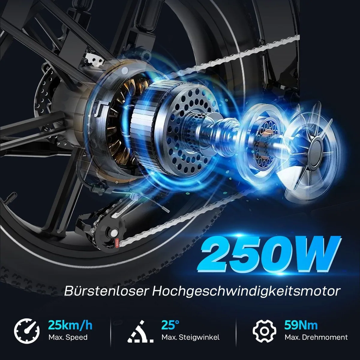 EVERCROSS TECH E-Bike 20” x 4,0, hohe Reichweite, abnehmbare Batterie, robustes Design 4