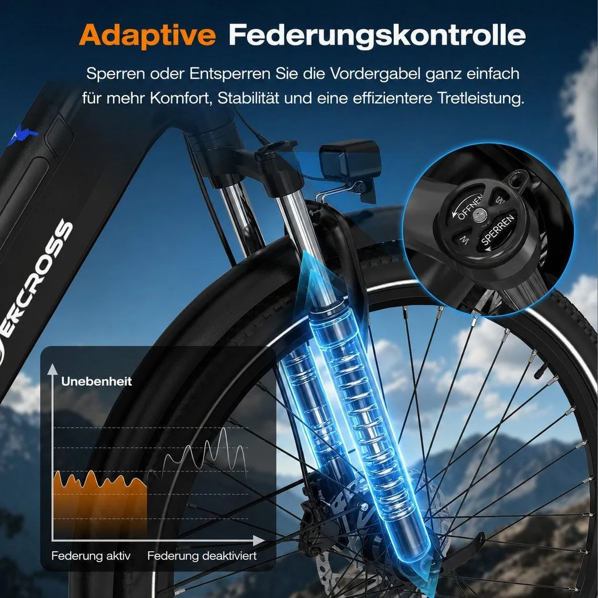 EVERCROSS TECH EK25 E-Bike, 100 km Reichweite, 7-Gang Shimano, Drehmomentsensor 5