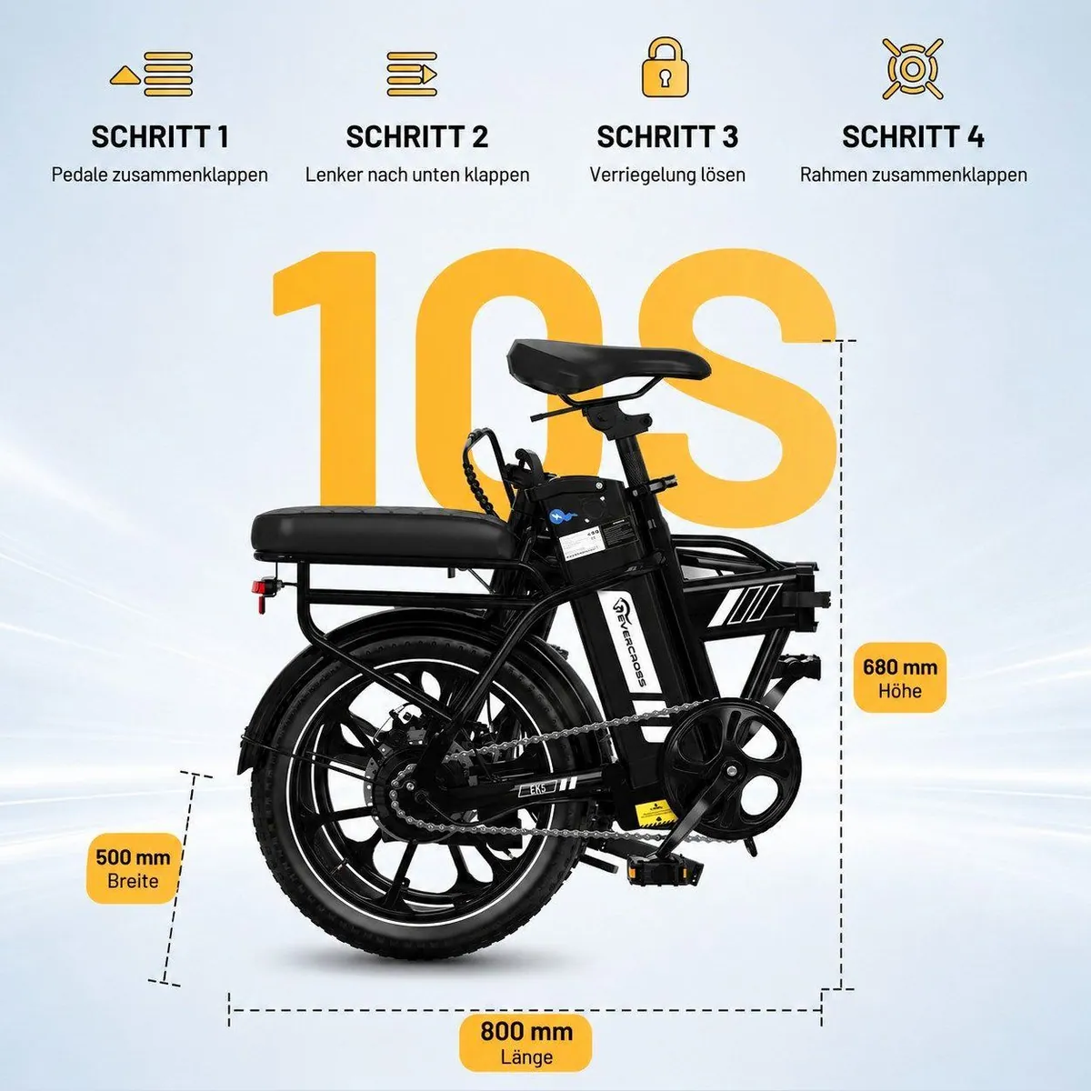 EVERCROSS TECH EK5 E-Bike, 36V 13Ah Akku, 250W Motor, faltbar, bis 60 km Reichweite 4